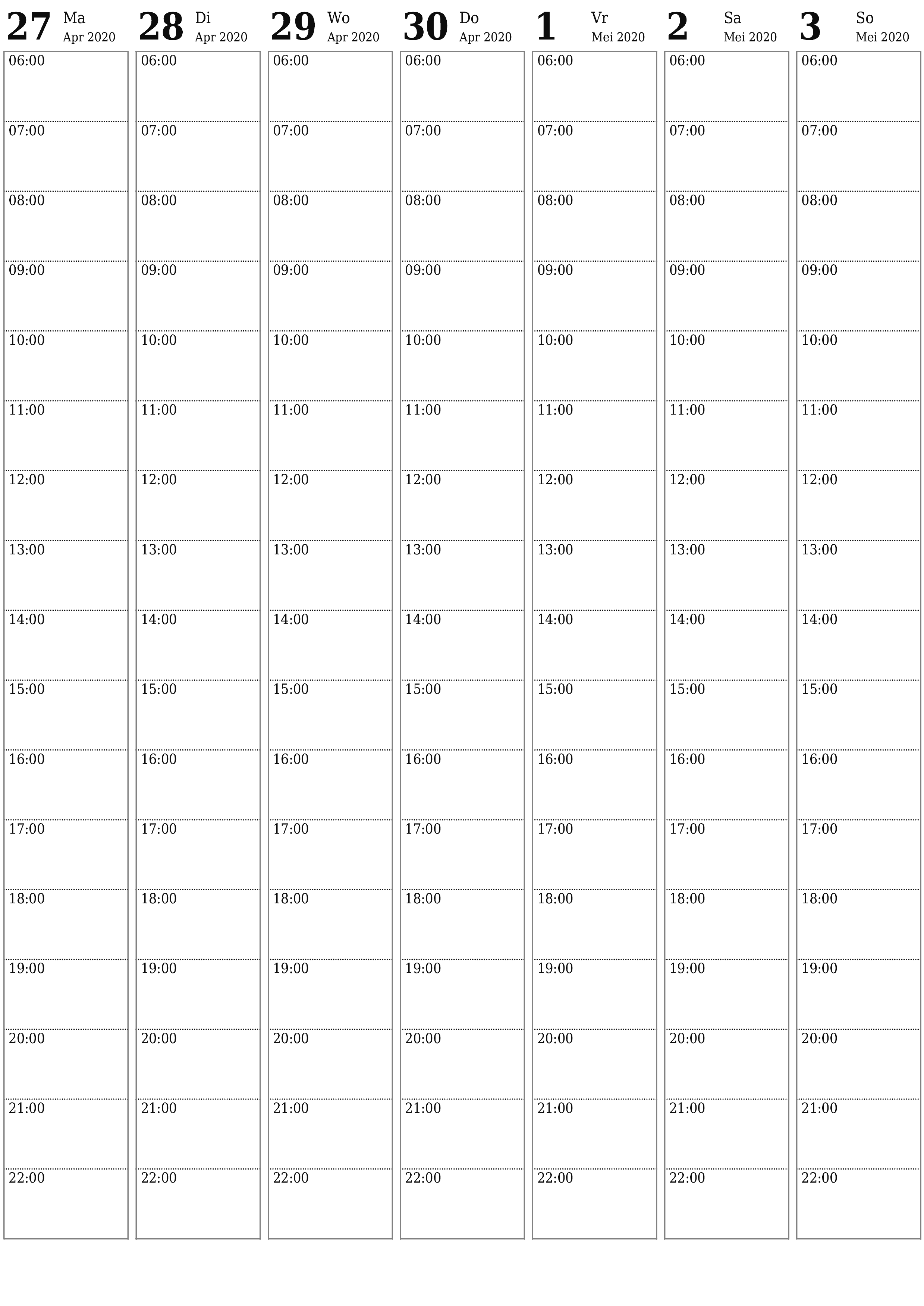 drukbare muur template gratis vertikaal Weekliks beplanner kalender Mei (Mei) 2020