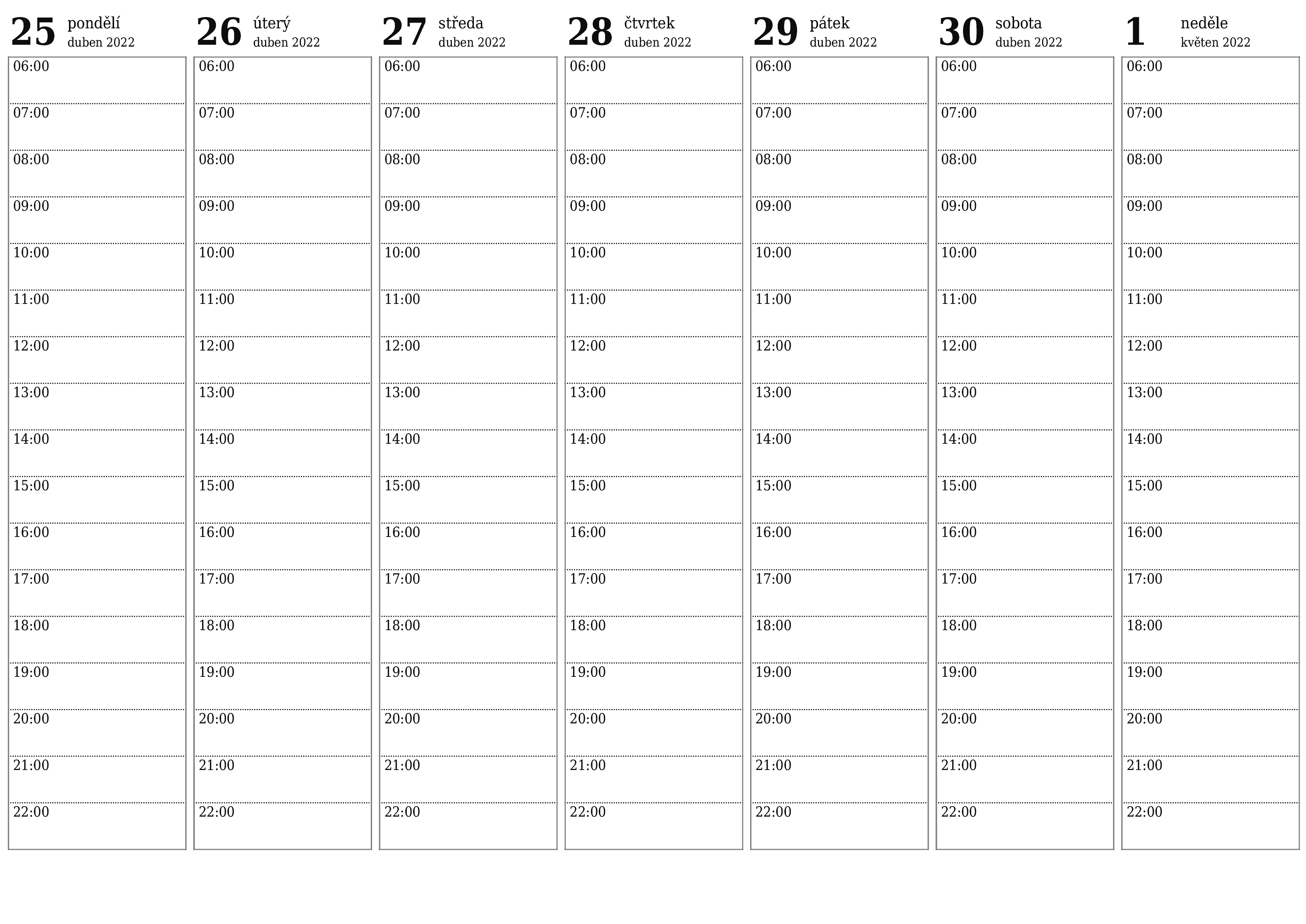 Prázdný týdenní kalendář na týden květen 2022 uložit a vytisknout do PDF PNG Czech - 7calendar.com