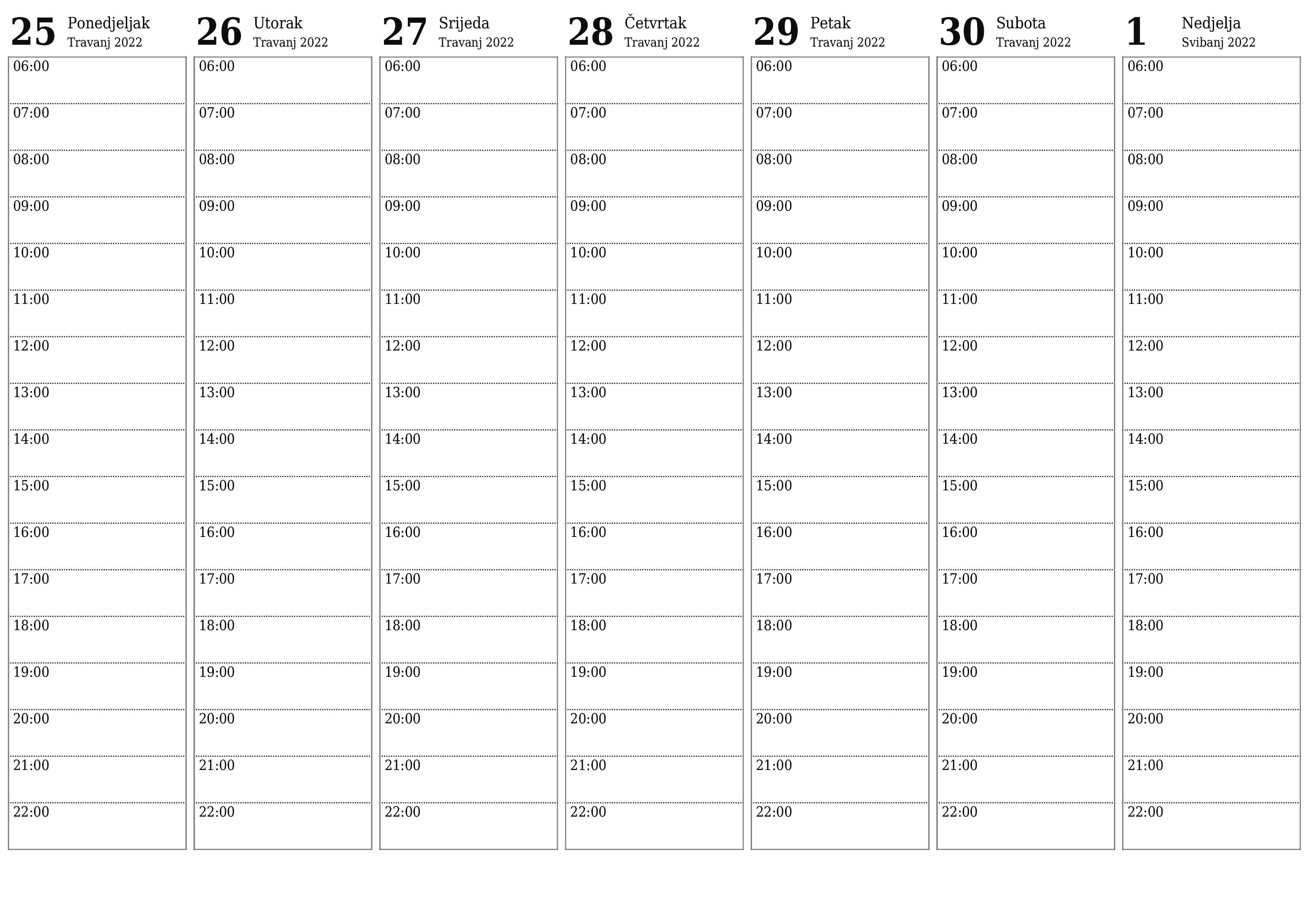 Ispraznite tjedni planer za tjedne Svibanj 2022 s bilješkama, spremite i ispišite u PDF PNG Croatian