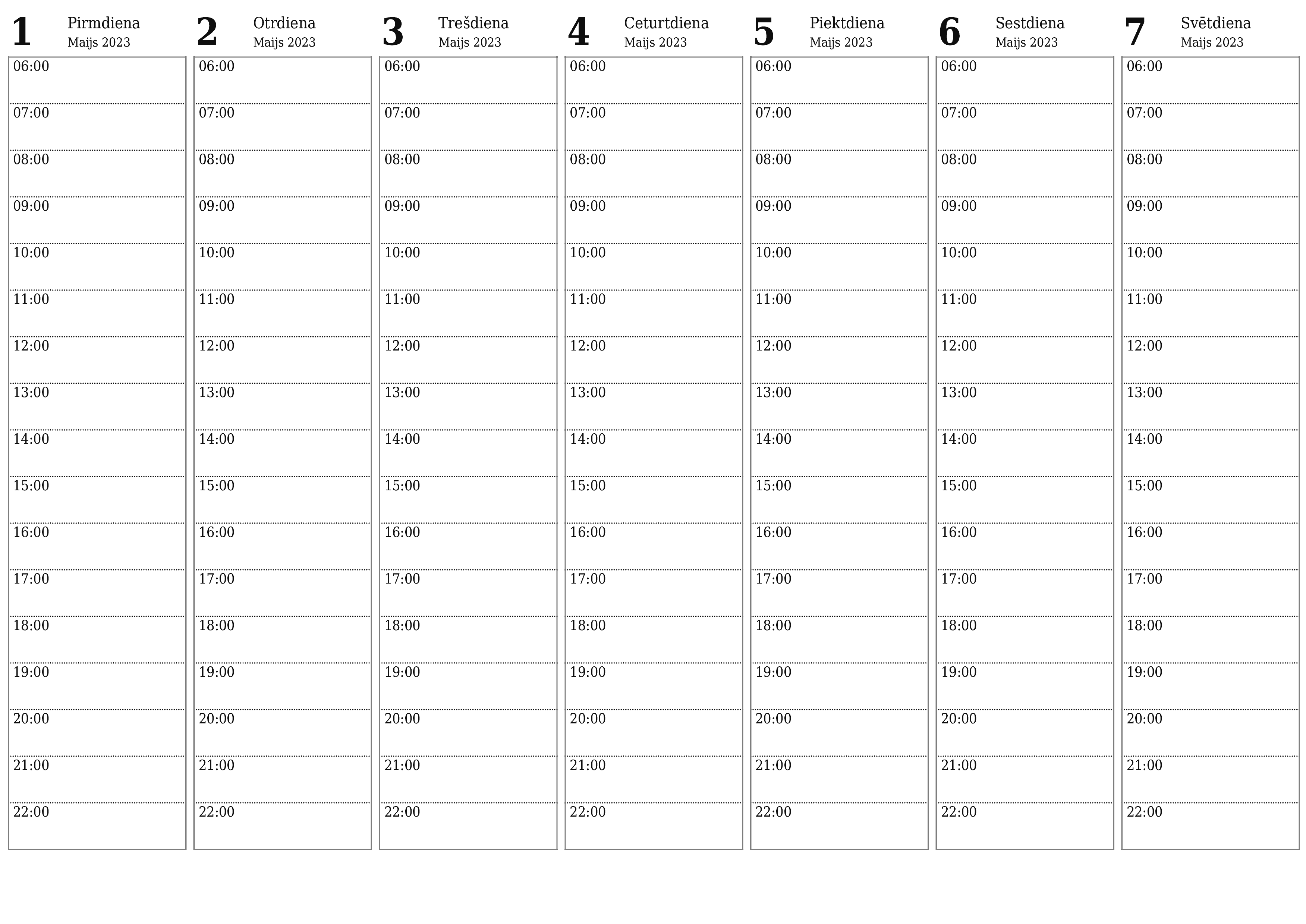 Tukšs nedēļas kalendārs nedēļai Maijs 2023 saglabāt un izdrukāt PDF formātā PNG Latvian - 7calendar.com