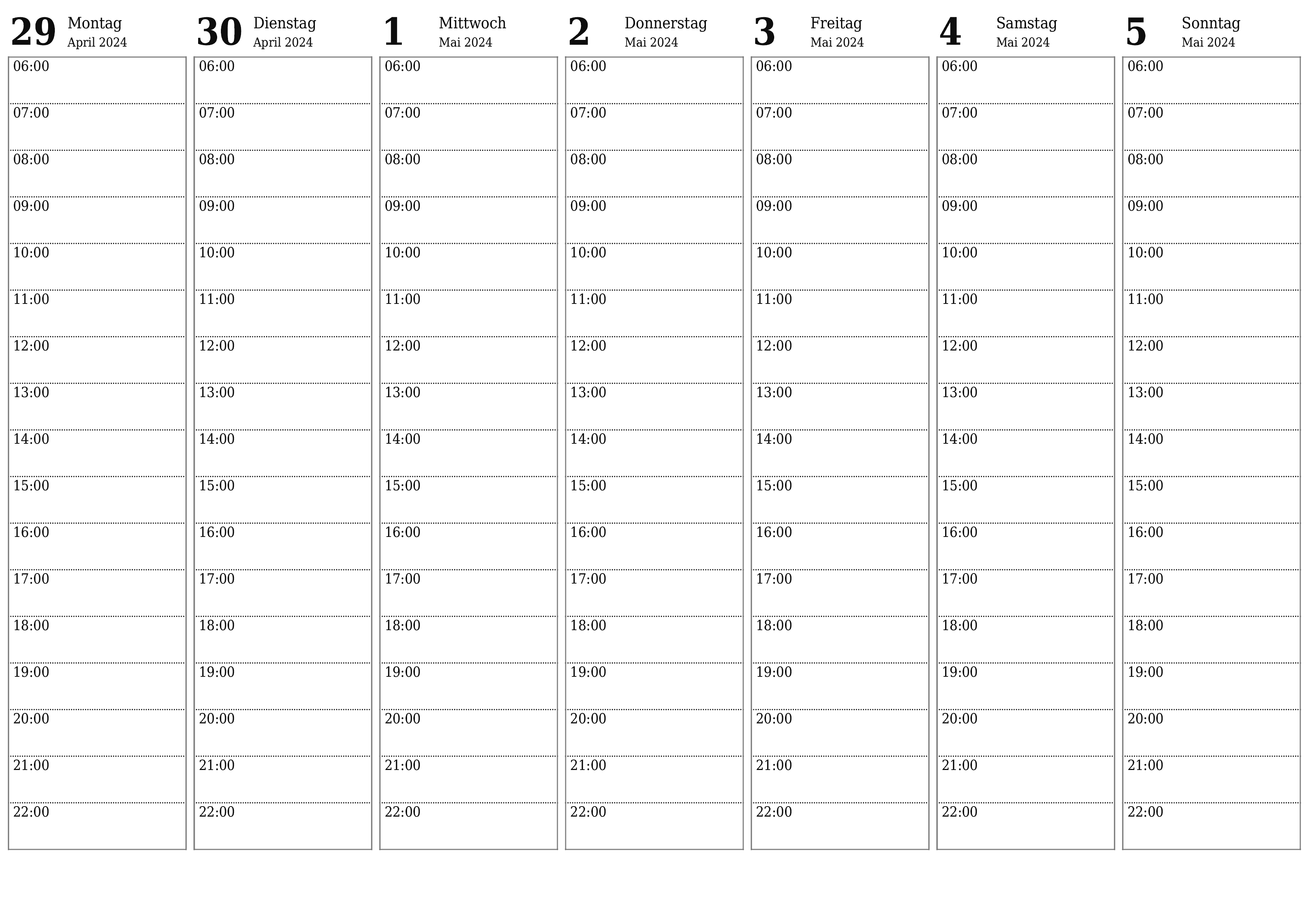  zum Ausdrucken Wandkalender vorlage kostenloser horizontal Wöchentlich Planer Kalender Mai (Mai) 2024