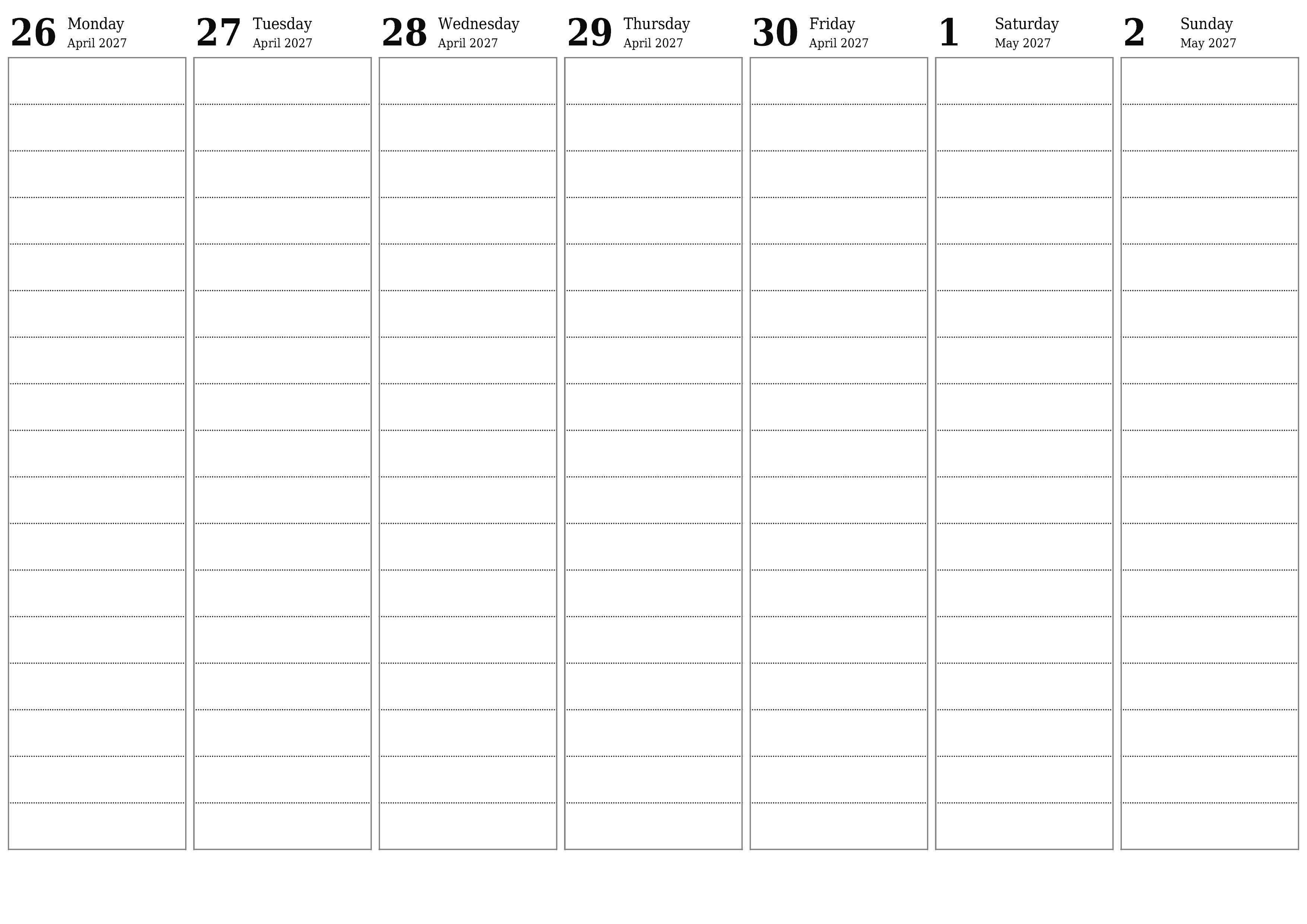 Blank calendar May 2027