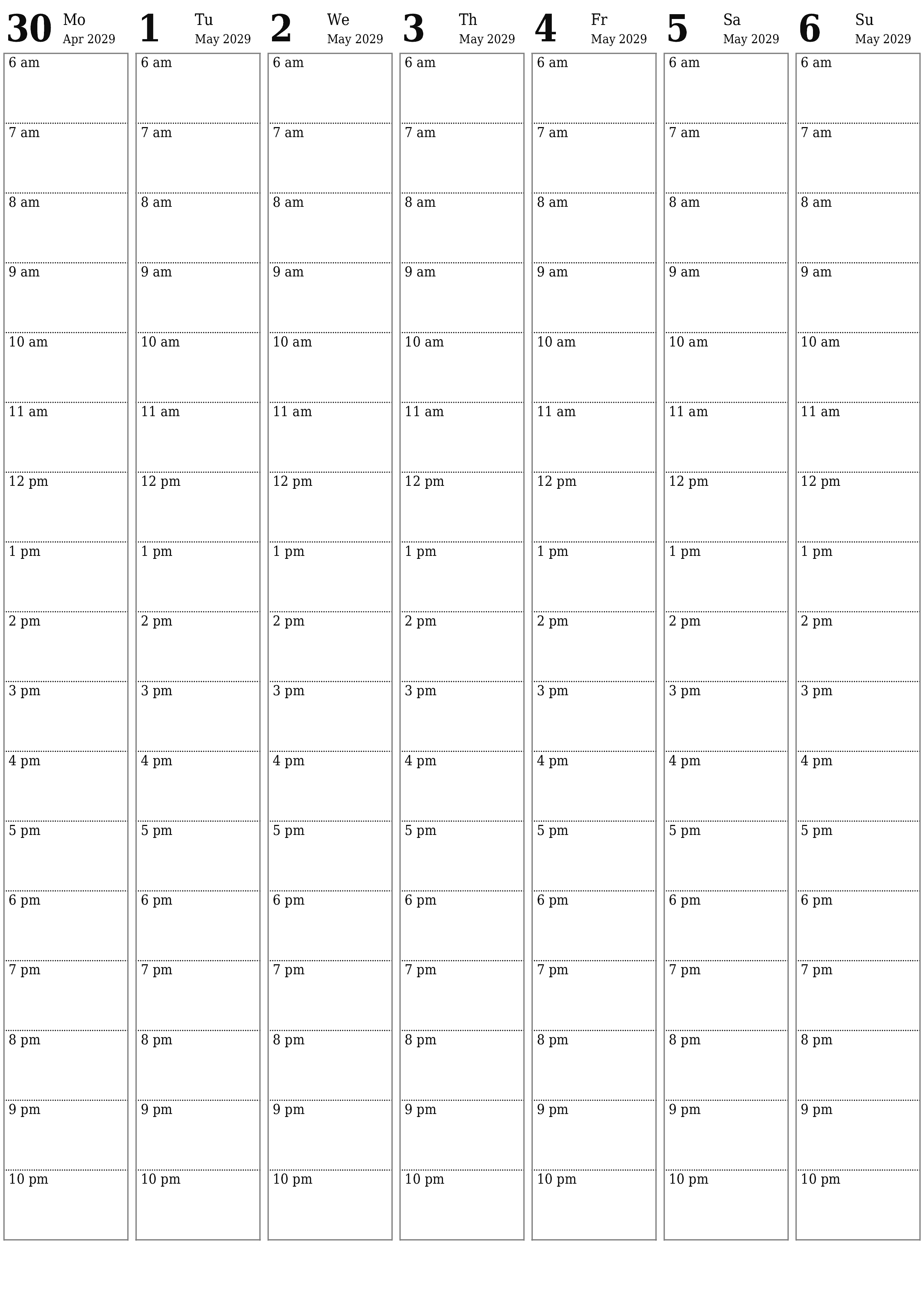printable wall template free vertical Weekly planner calendar May (May) 2029