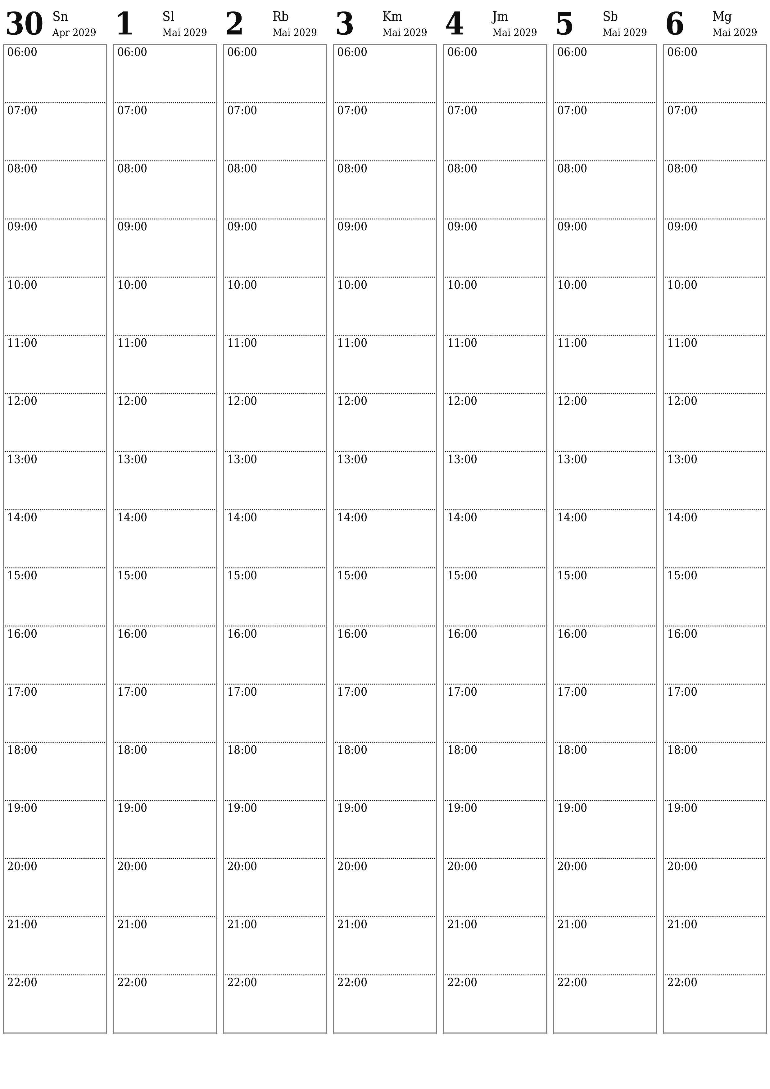  yang dapat dicetak dinding templat gratisvertikal Mingguan perencana kalender Mai (Mai) 2029