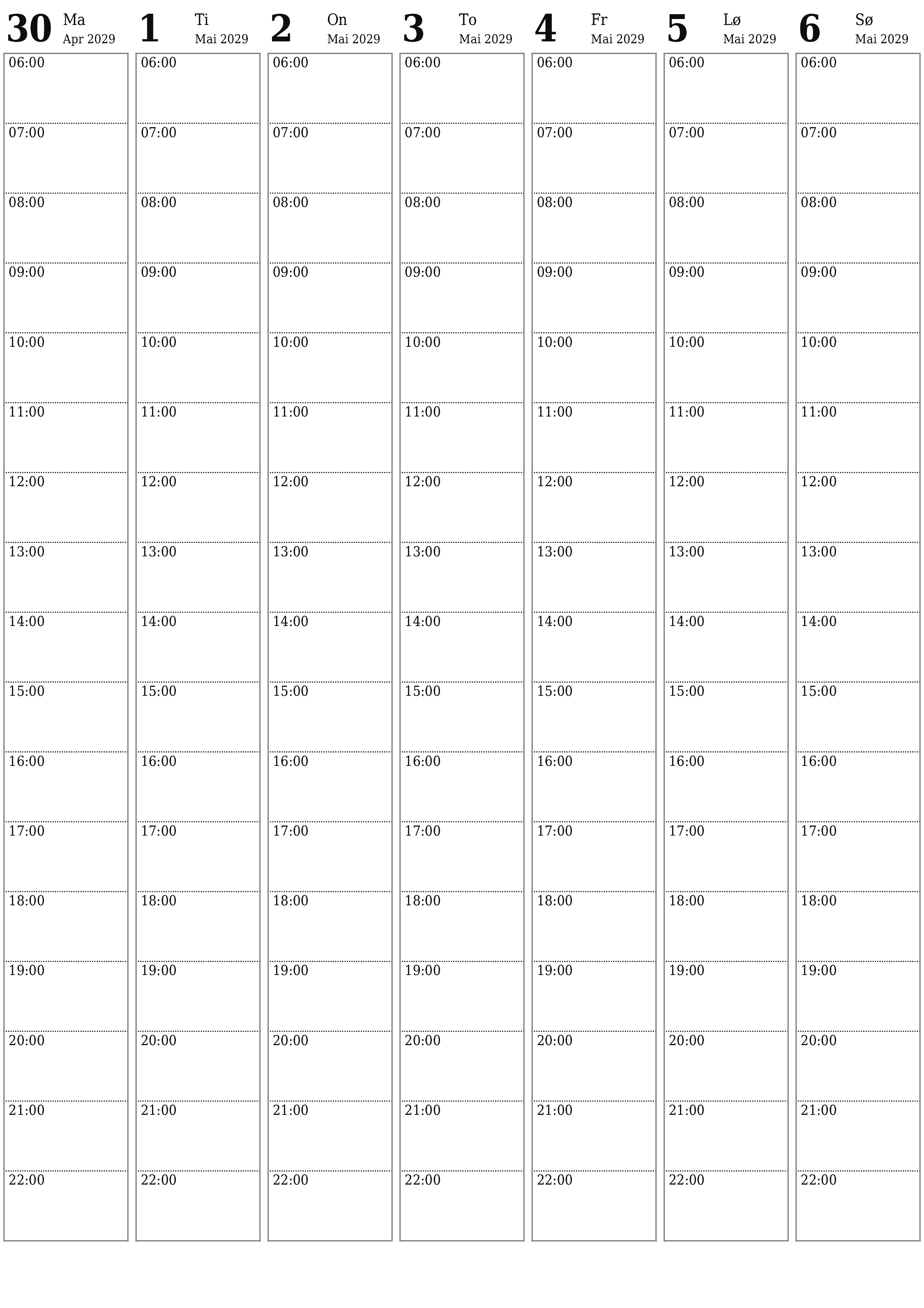 utskrivbar vegg mal gratis vertikal Ukentlig planlegger kalender Mai (Mai) 2029