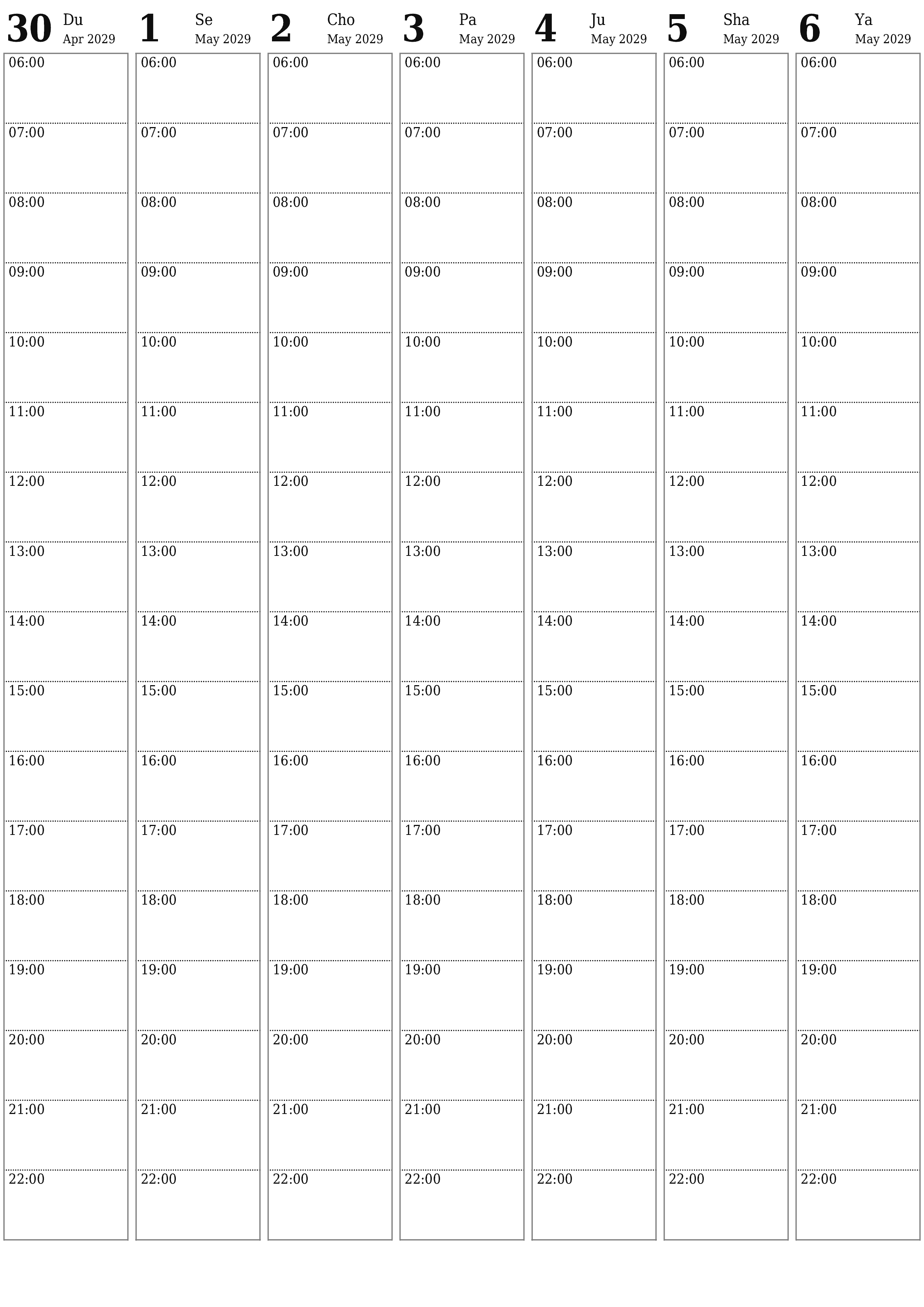 chop etiladigan devor taqvimi shabloni bepul vertikal Haftalik rejalashtiruvchi kalendar May (May) 2029