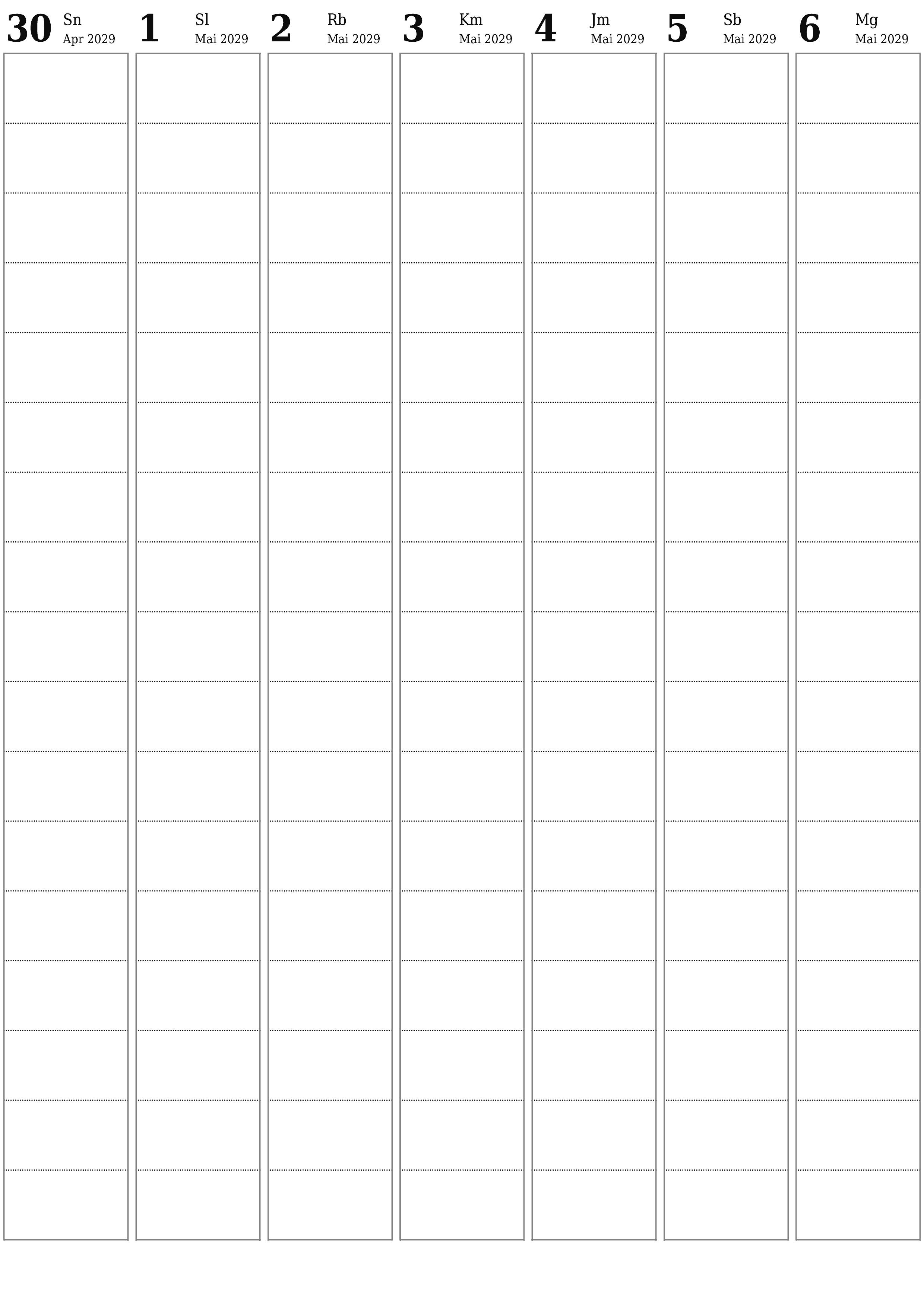  yang dapat dicetak dinding templat gratisvertikal Mingguan perencana kalender Mai (Mai) 2029