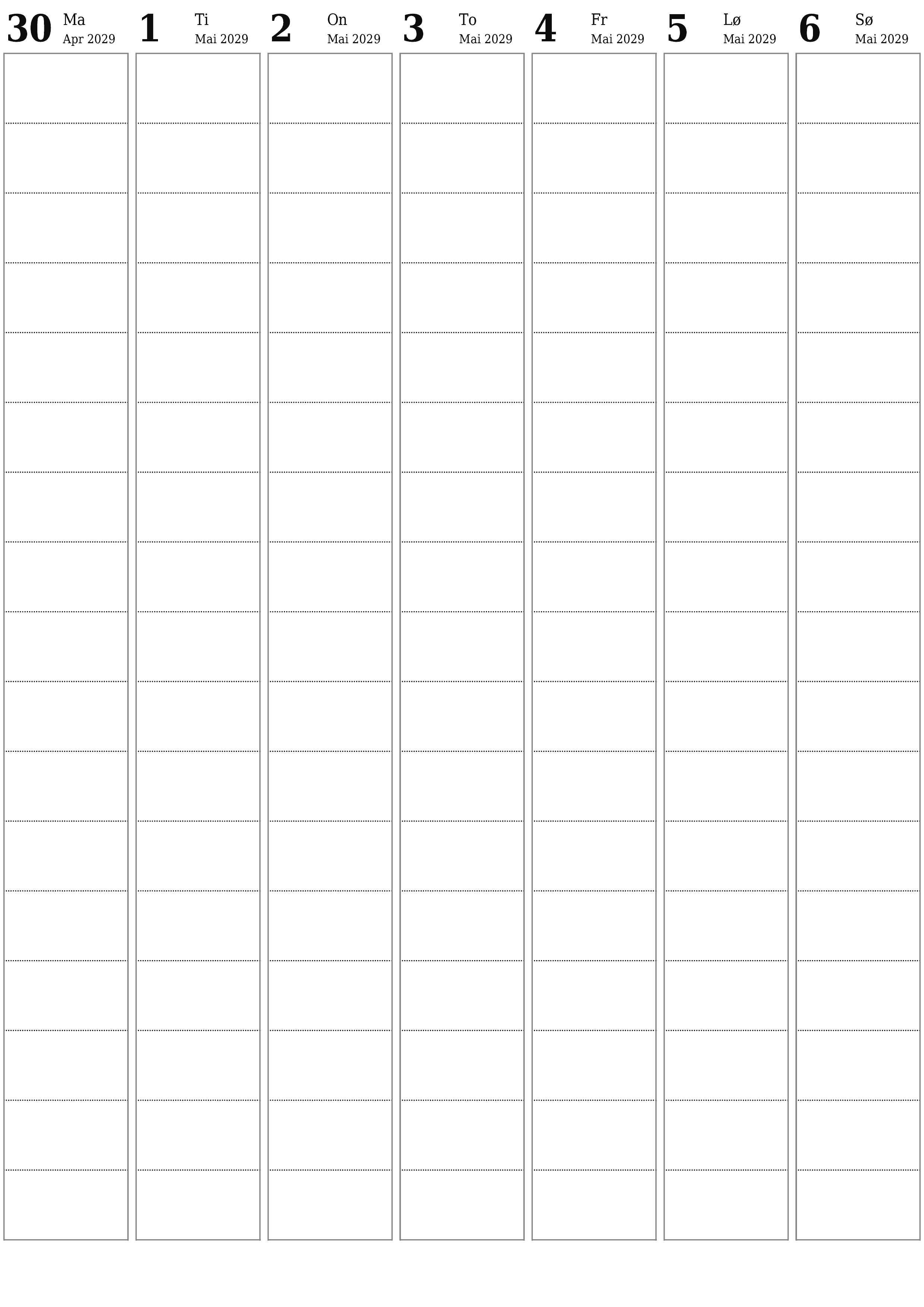 utskrivbar vegg mal gratis vertikal Ukentlig planlegger kalender Mai (Mai) 2029