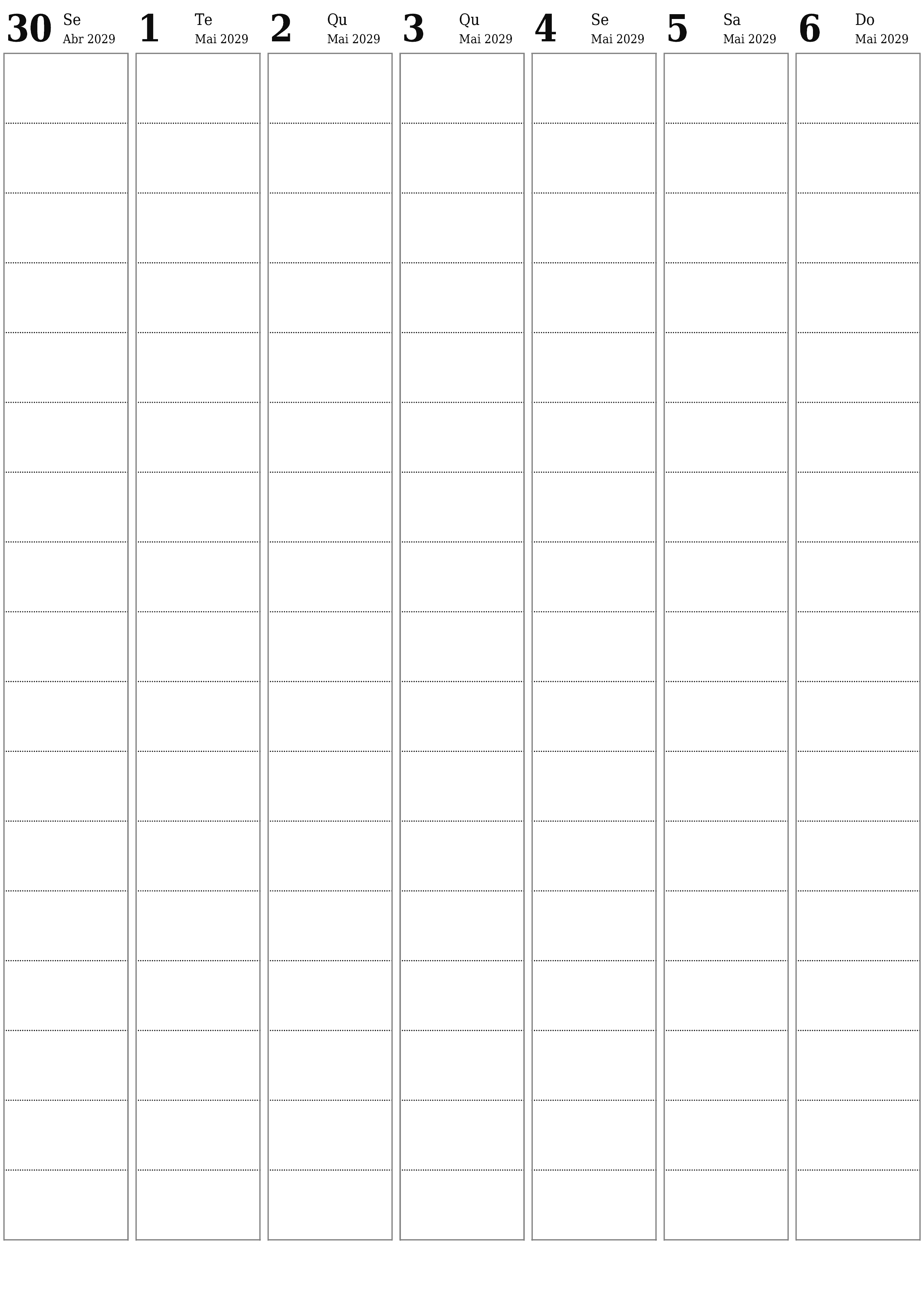  para impressão de parede modelo de grátisvertical Semanal planejador calendário Maio (Mai) 2029