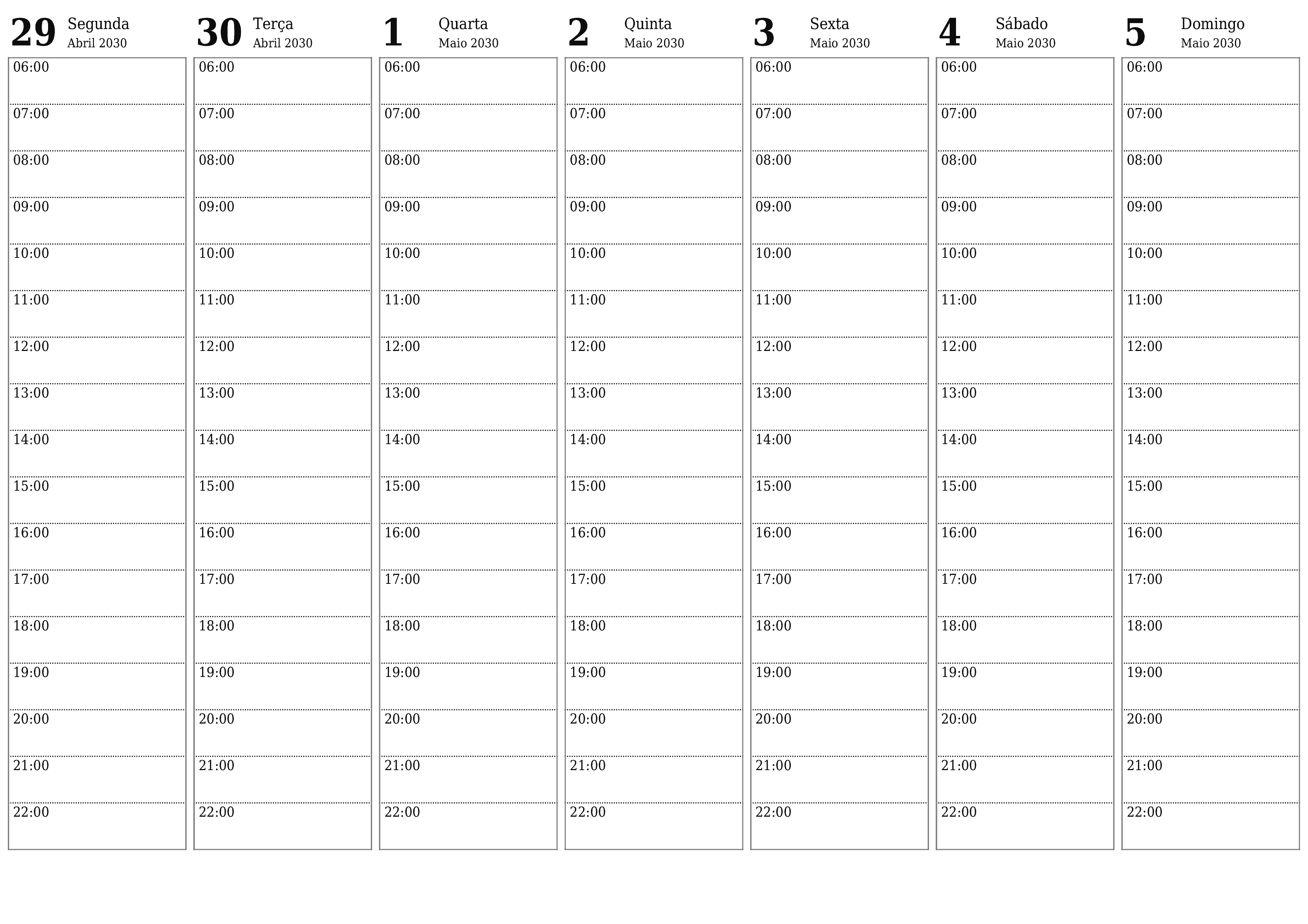  para impressão de parede modelo de grátishorizontal Semanal planejador calendário Maio (Mai) 2030