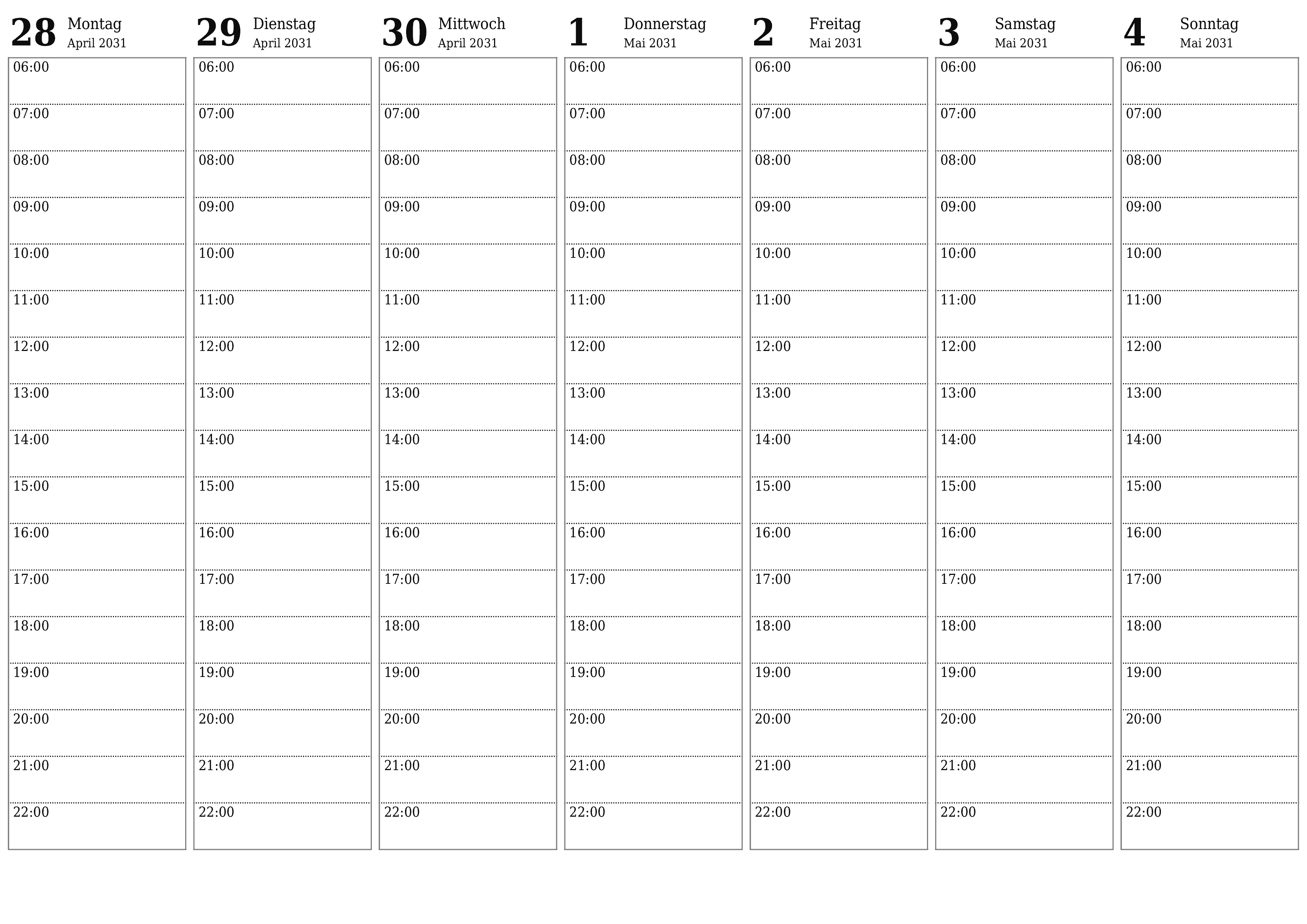  zum Ausdrucken Wandkalender vorlage kostenloser horizontal Wöchentlich Planer Kalender Mai (Mai) 2031