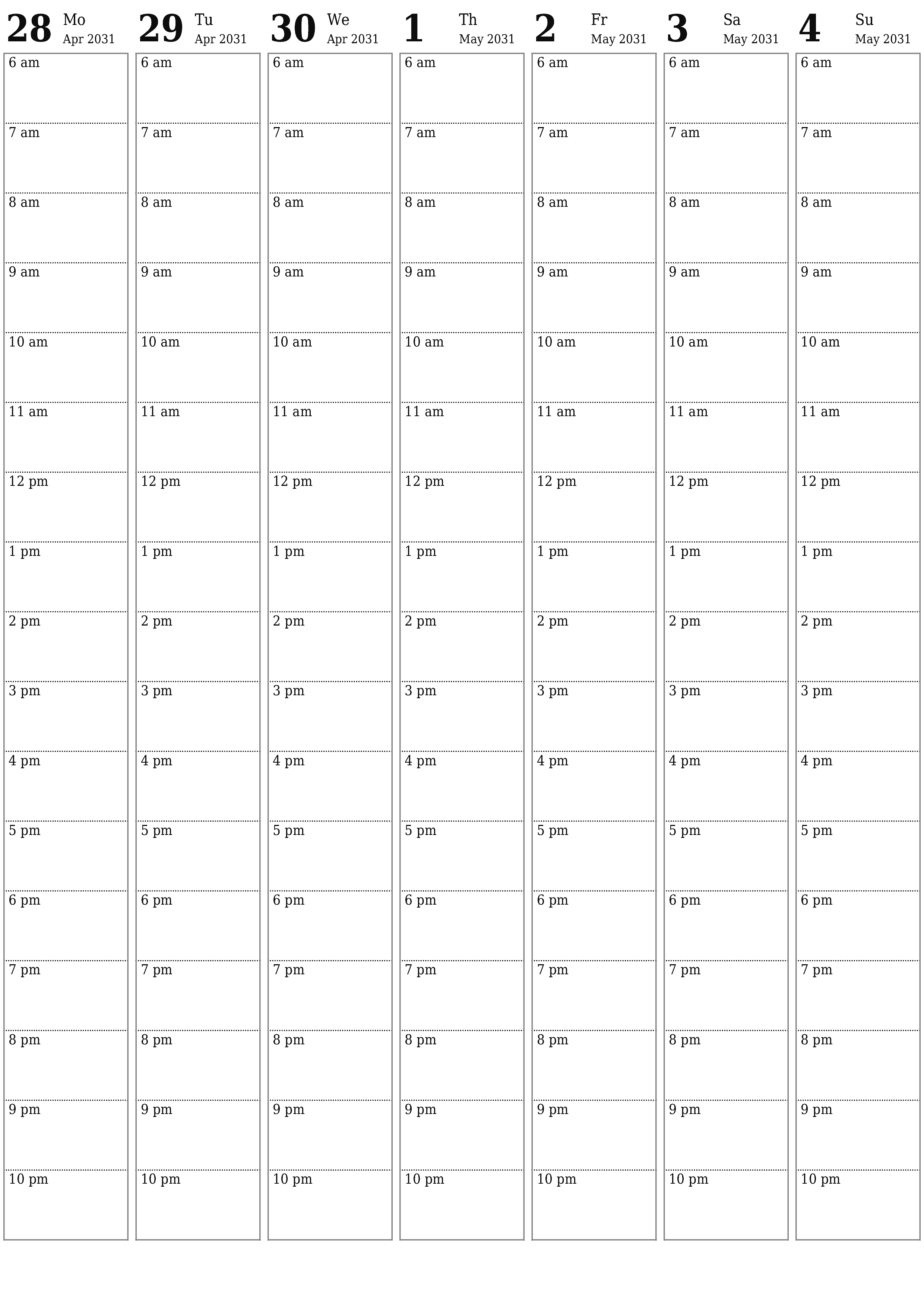 Blank calendar May 2031