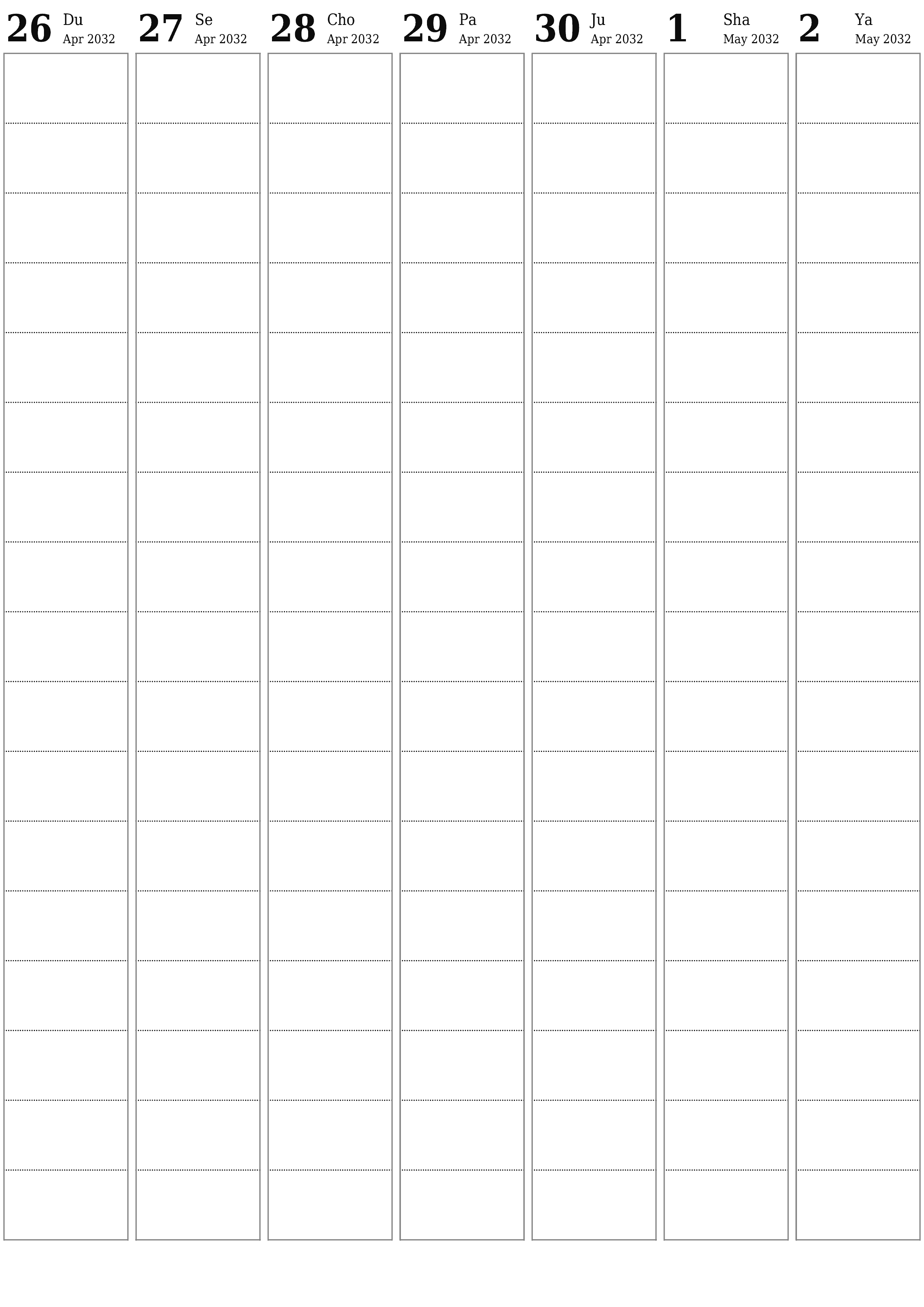 chop etiladigan devor taqvimi shabloni bepul vertikal Haftalik rejalashtiruvchi kalendar May (May) 2032