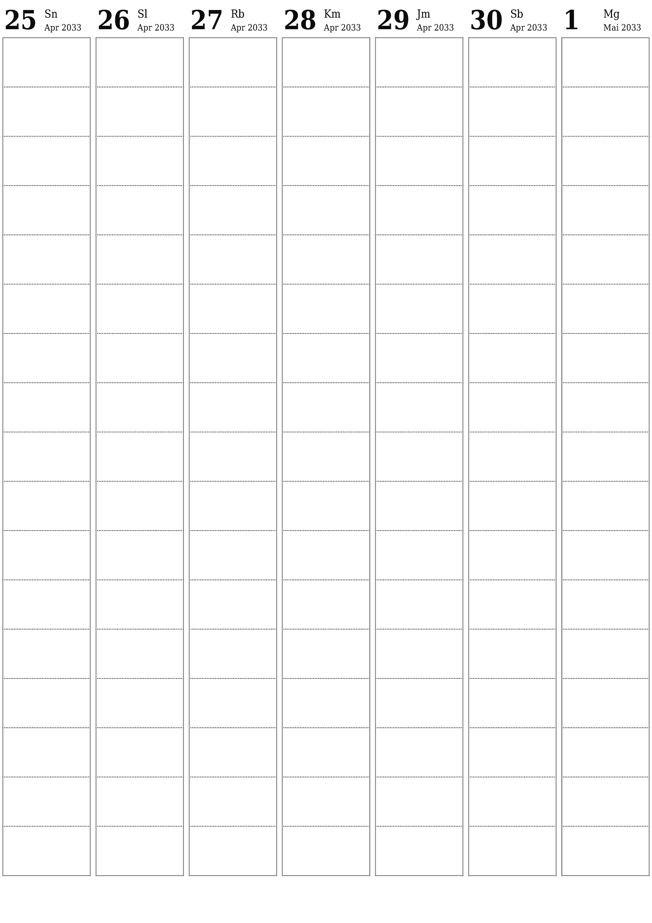  yang dapat dicetak dinding templat gratisvertikal Mingguan perencana kalender Mai (Mai) 2033
