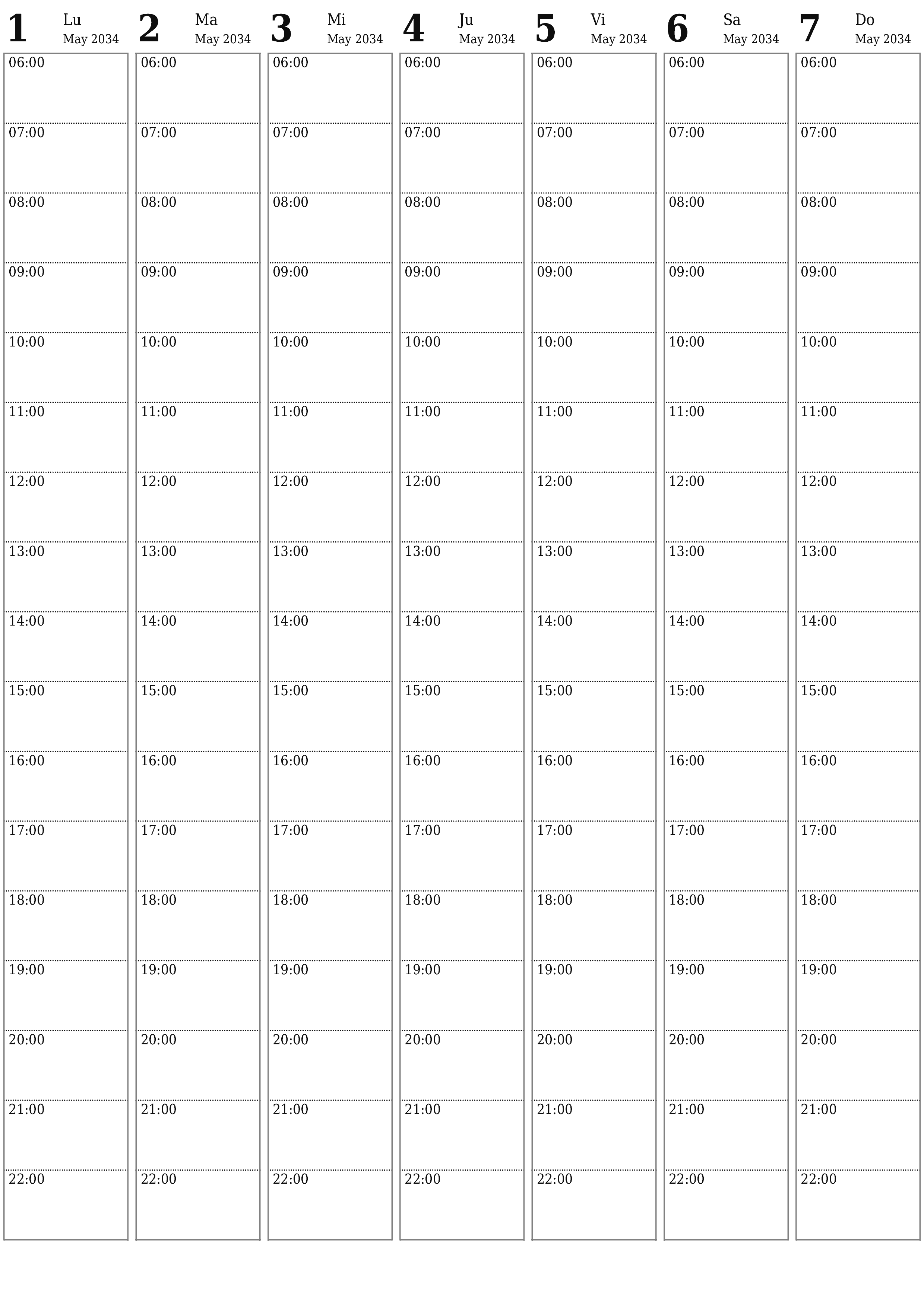  imprimible de pared plantilla de gratisvertical Semanal planificador calendario Mayo (May) 2034