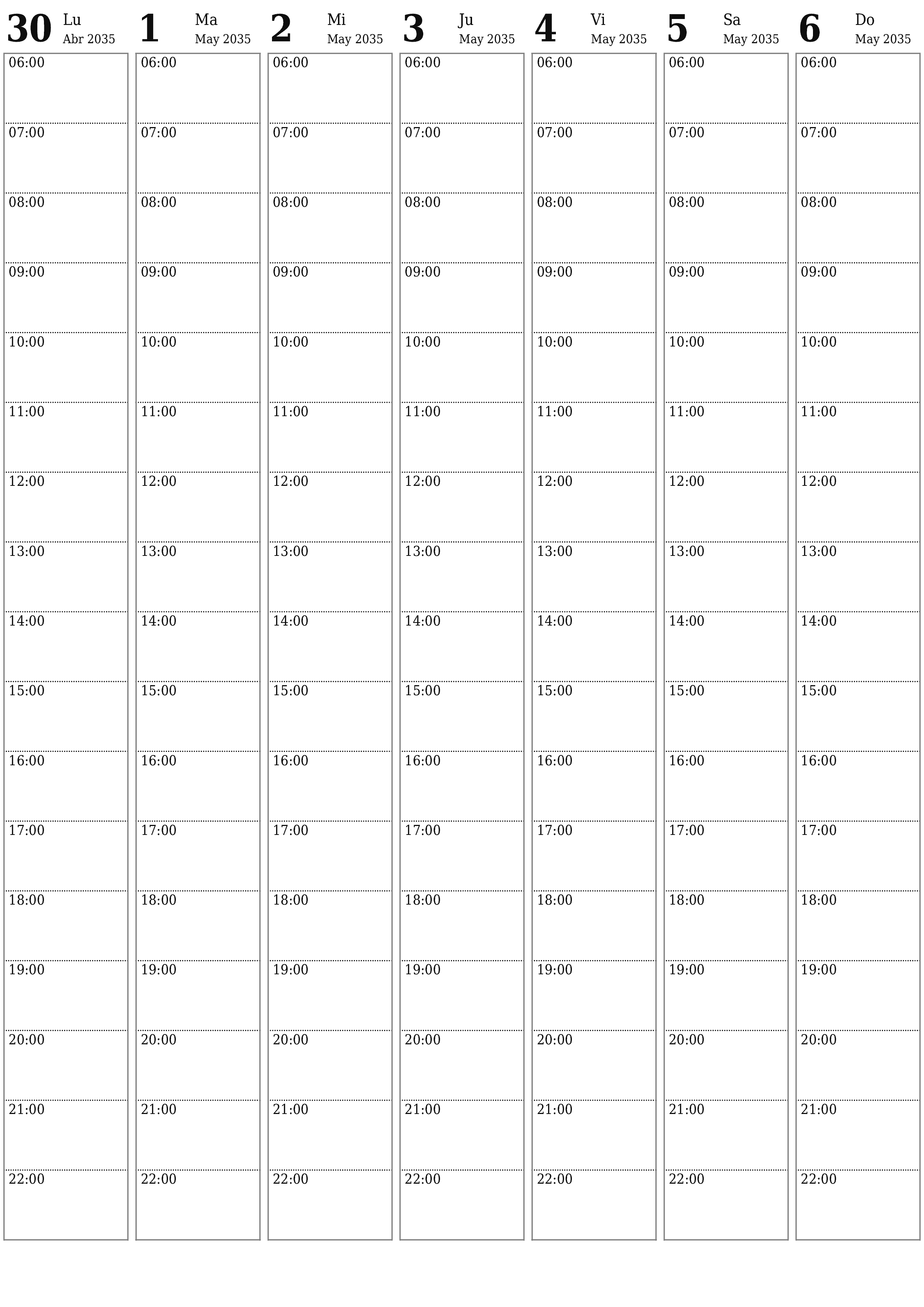  imprimible de pared plantilla de gratisvertical Semanal planificador calendario Mayo (May) 2035