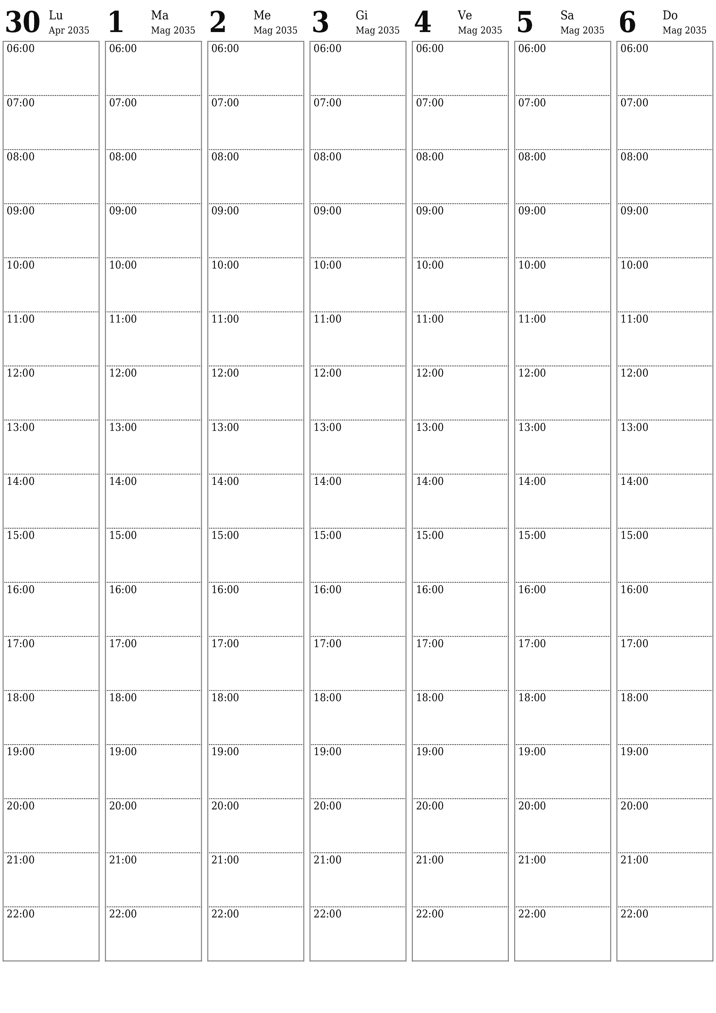  stampabile da parete modello di gratuitoverticale Settimanale pianificatore calendario Maggio (Mag) 2035