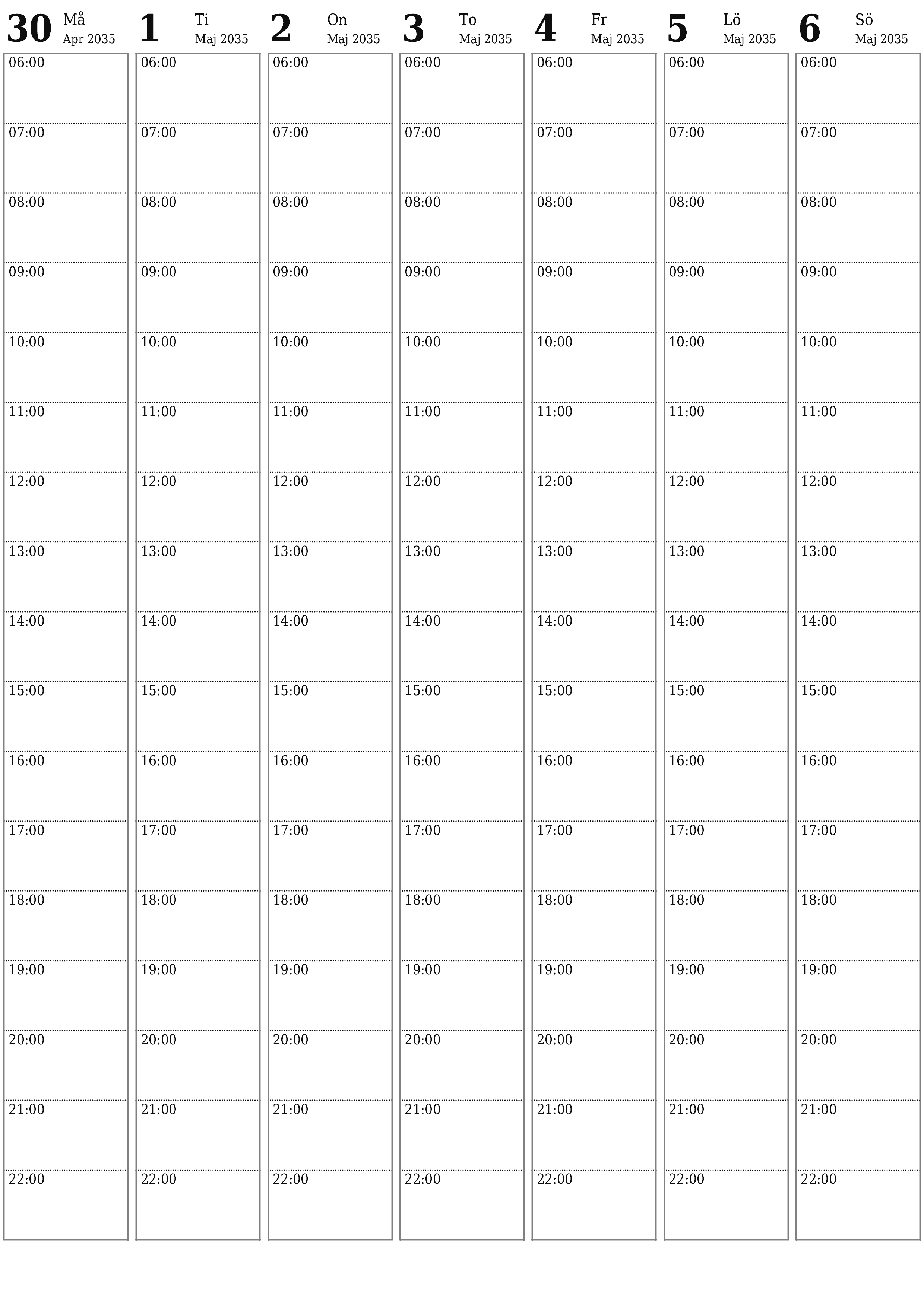 utskrivbar vägg mall gratis vertikal Veckovis planerare kalender Maj (Maj) 2035