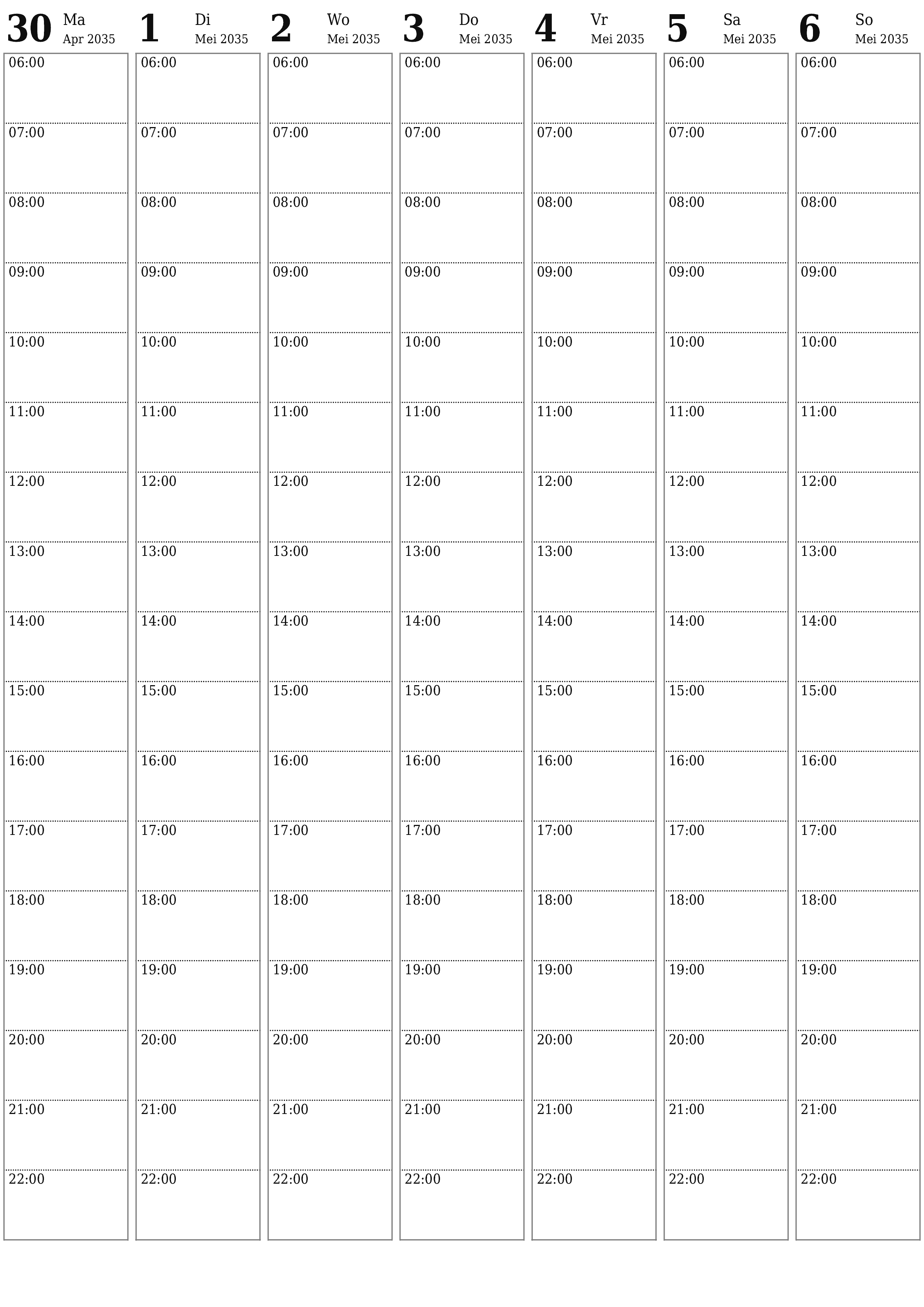 drukbare muur template gratis vertikaal Weekliks beplanner kalender Mei (Mei) 2035