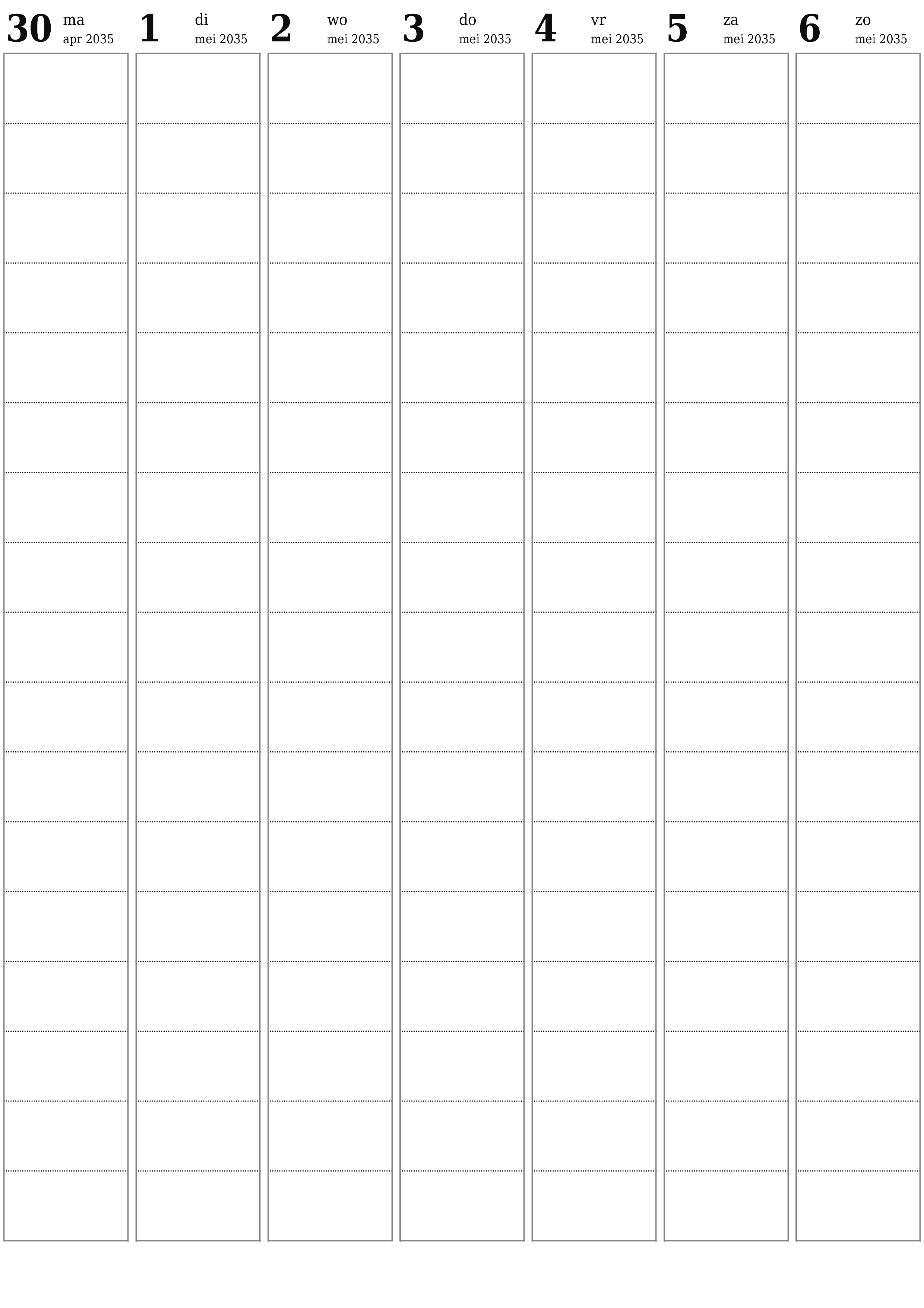 afdrukbare muur sjabloon gratis verticaal Wekelijks planner kalender mei (mei) 2035