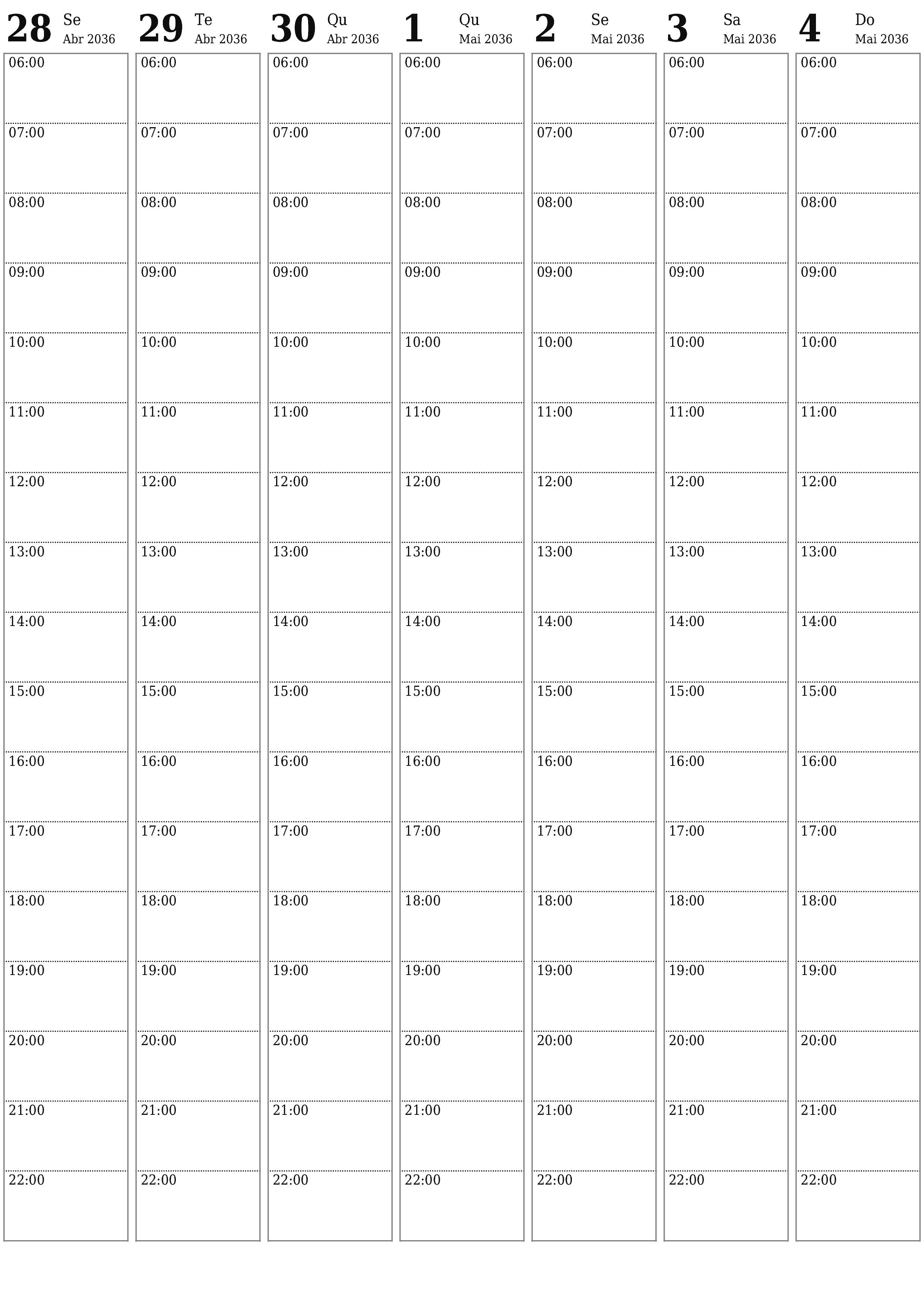 para impressão de parede modelo de grátisvertical Semanal planejador calendário Maio (Mai) 2036