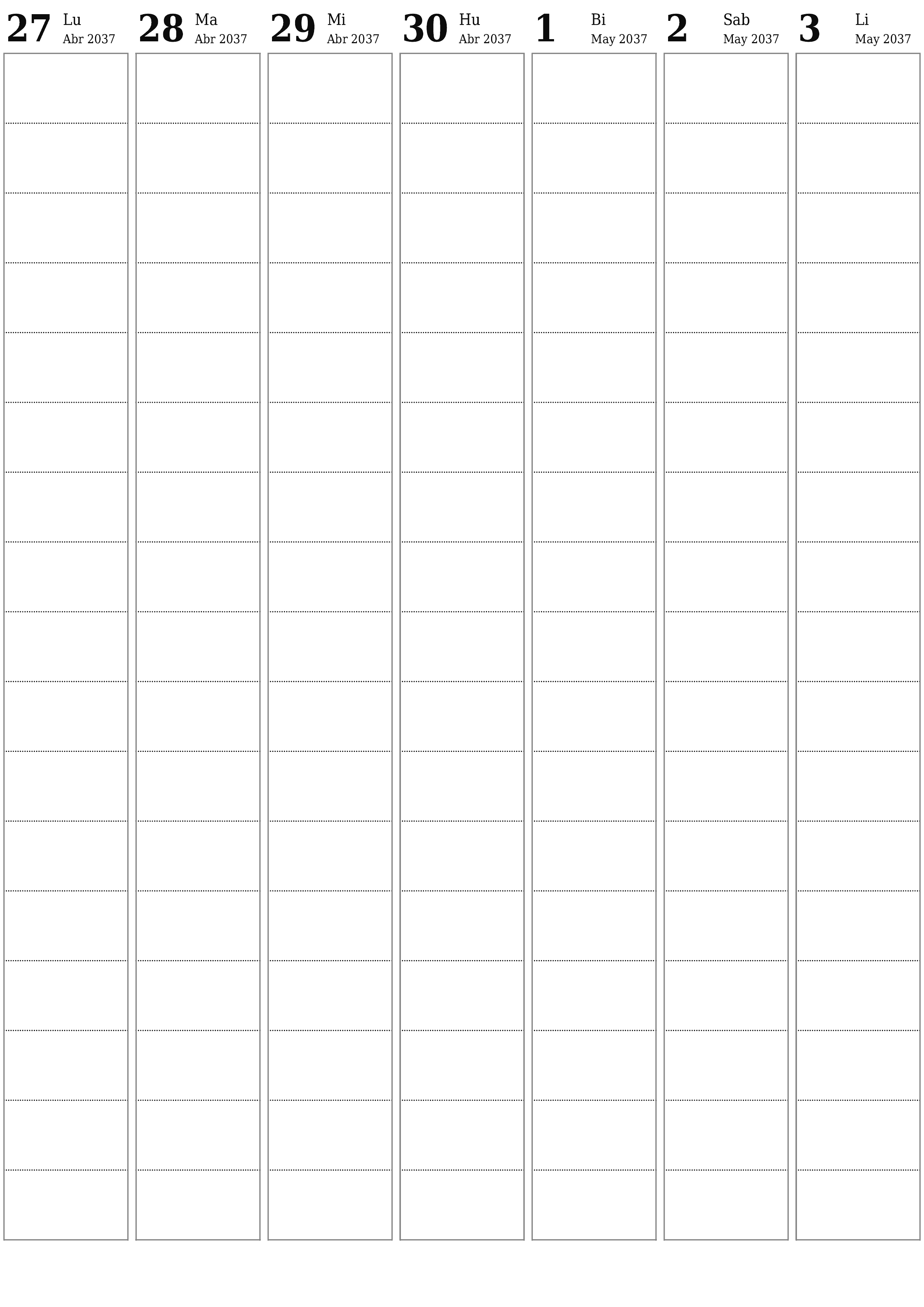 Walang laman lingguhang tagaplano para sa mga linggo Mayo 2037 na may mga tala, i-save at i-print sa PDF PNG Filipino