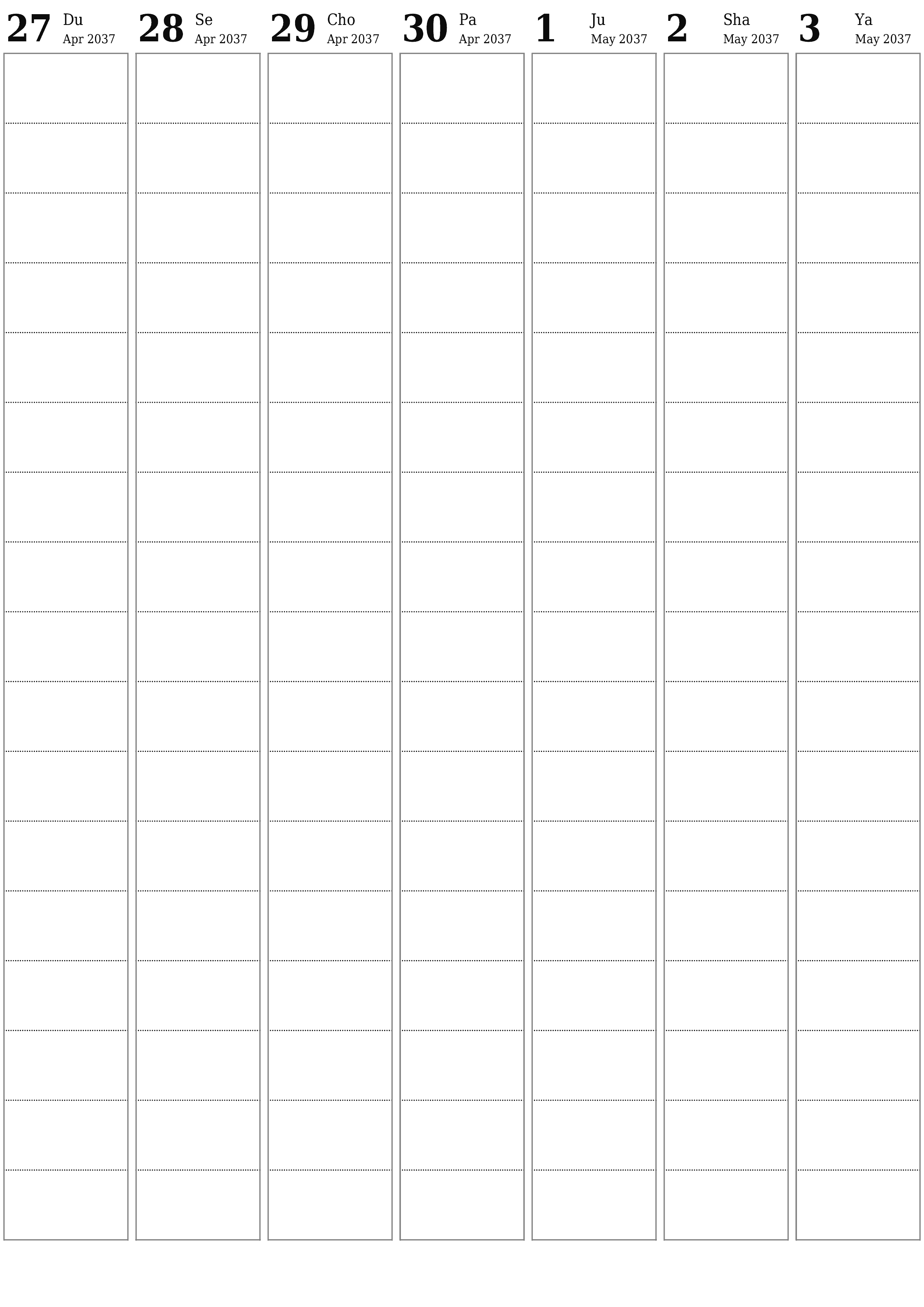 chop etiladigan devor taqvimi shabloni bepul vertikal Haftalik rejalashtiruvchi kalendar May (May) 2037