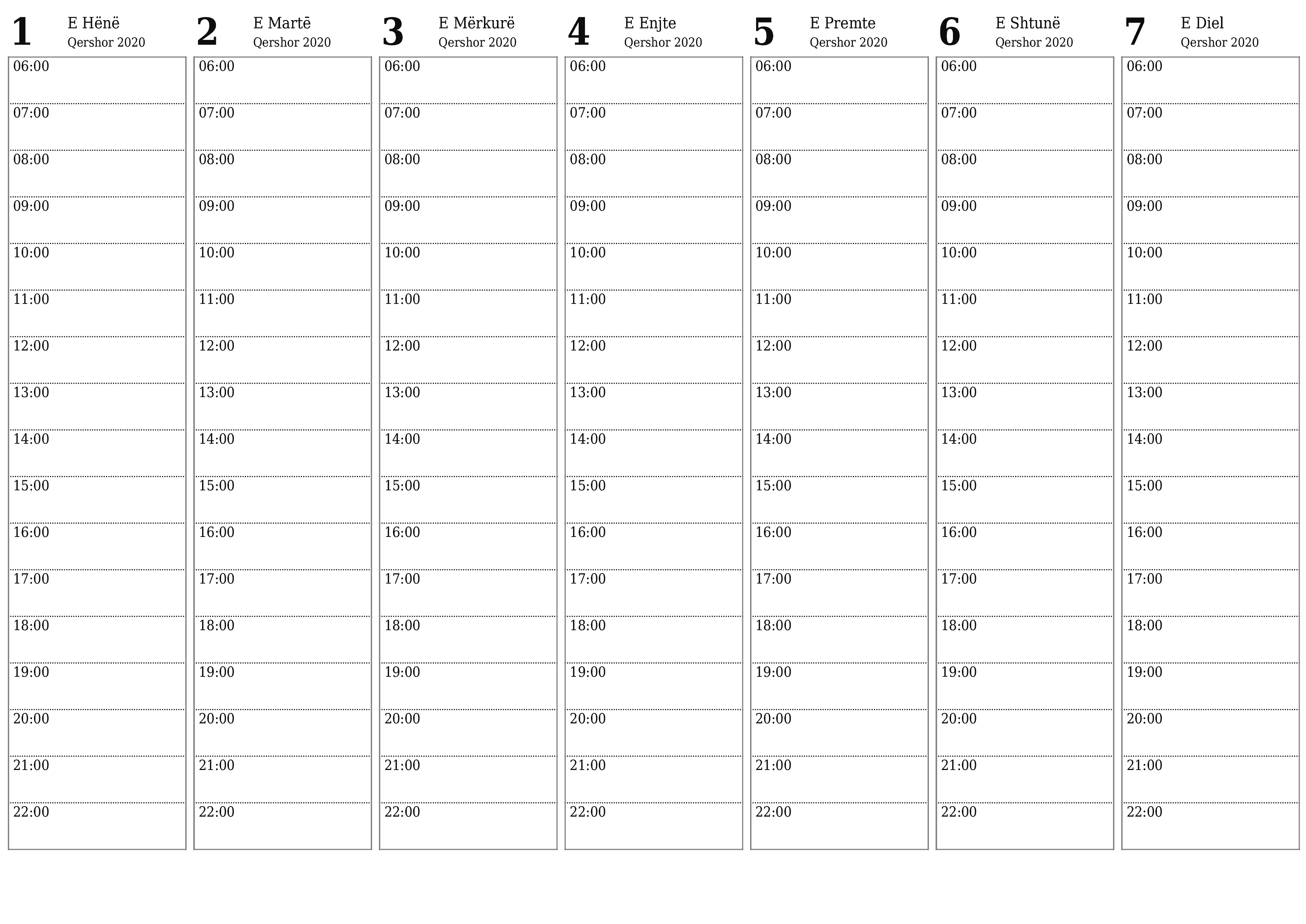 Planifikuesi bosh javor i kalendarit për javë Qershor 2020 me shënime, ruani dhe printoni në PDF PNG Albanian