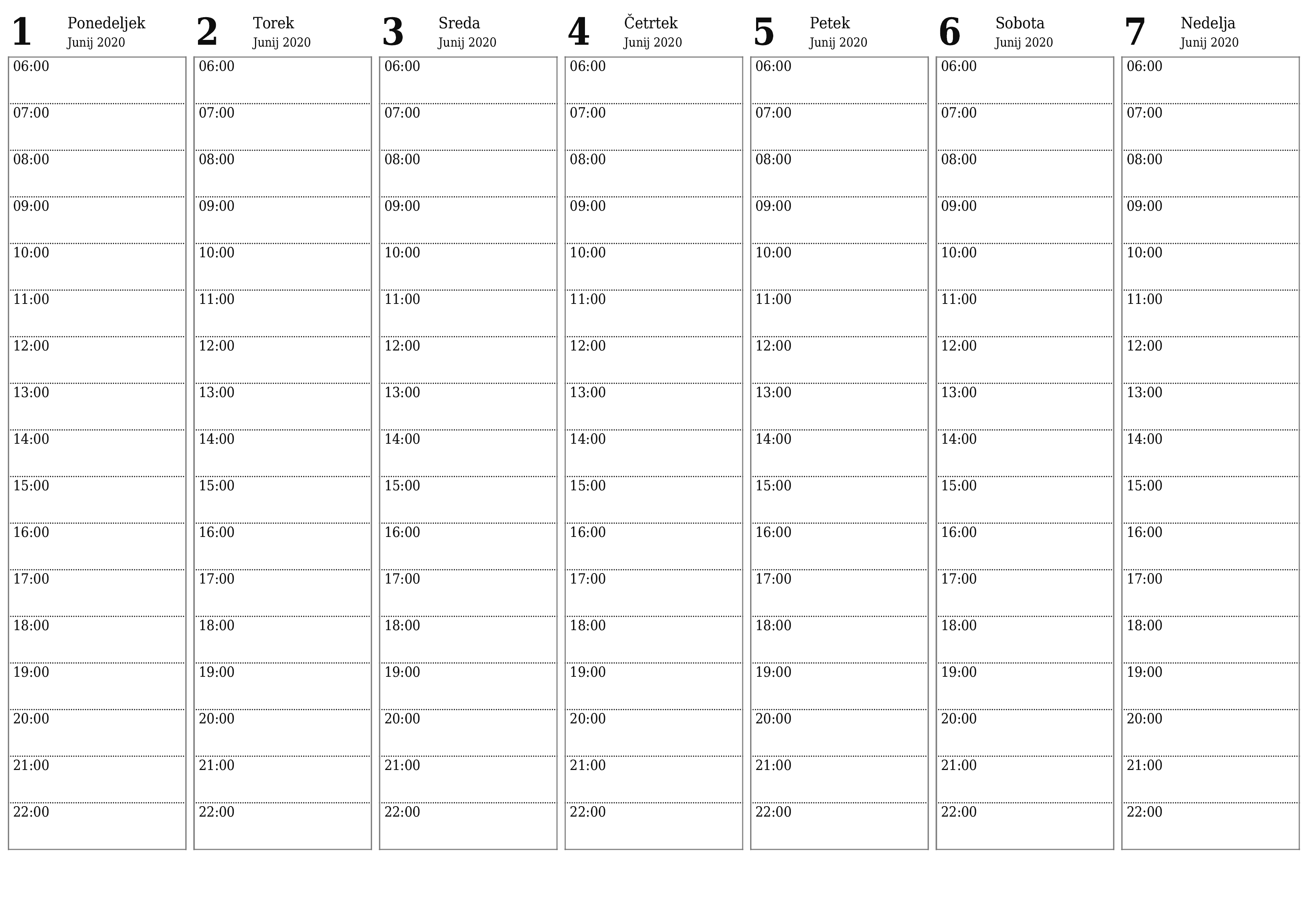 natisljiv stenski ska predloga brezplačni vodoravno Tedenski jadralno letalo koledar Junij (Jun) 2020