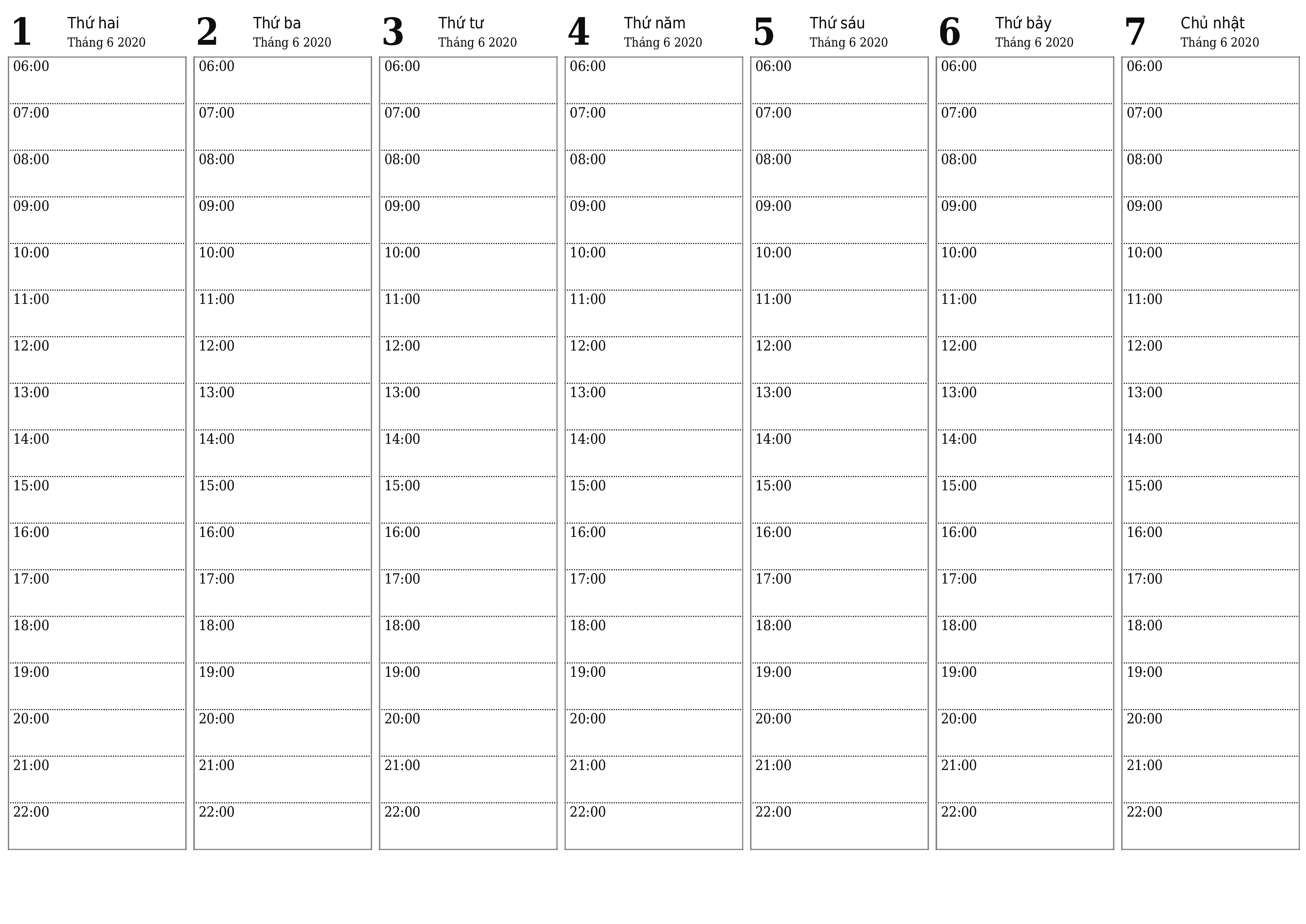 Công cụ lập kế hoạch hàng tuần trống trong tuần Tháng 6 2020 có ghi chú, lưu và in sang PDF PNG Vietnamese