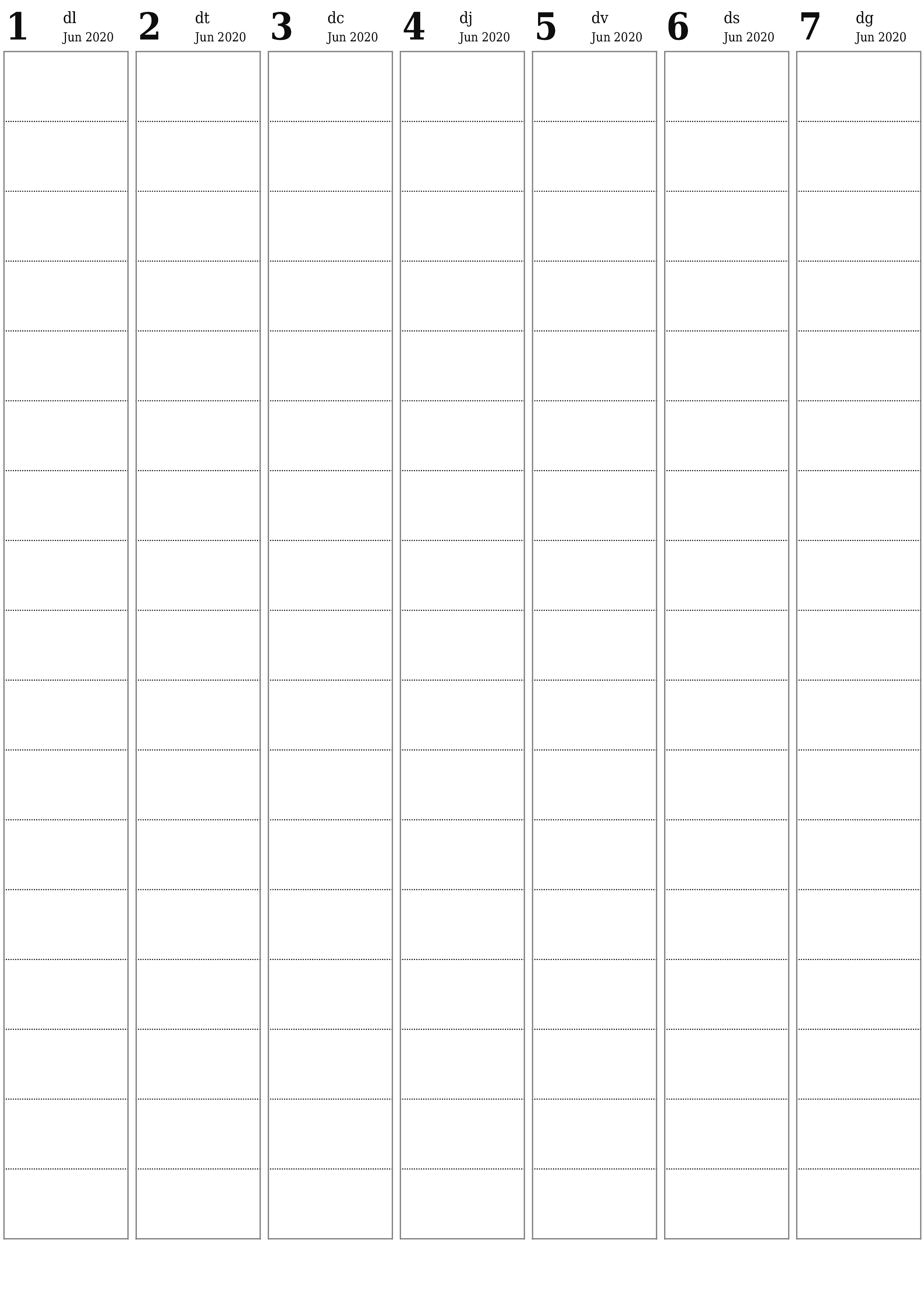  imprimible de paret plantilla de gratuïtvertical Setmanal planificador calendari Juny (Jun) 2020