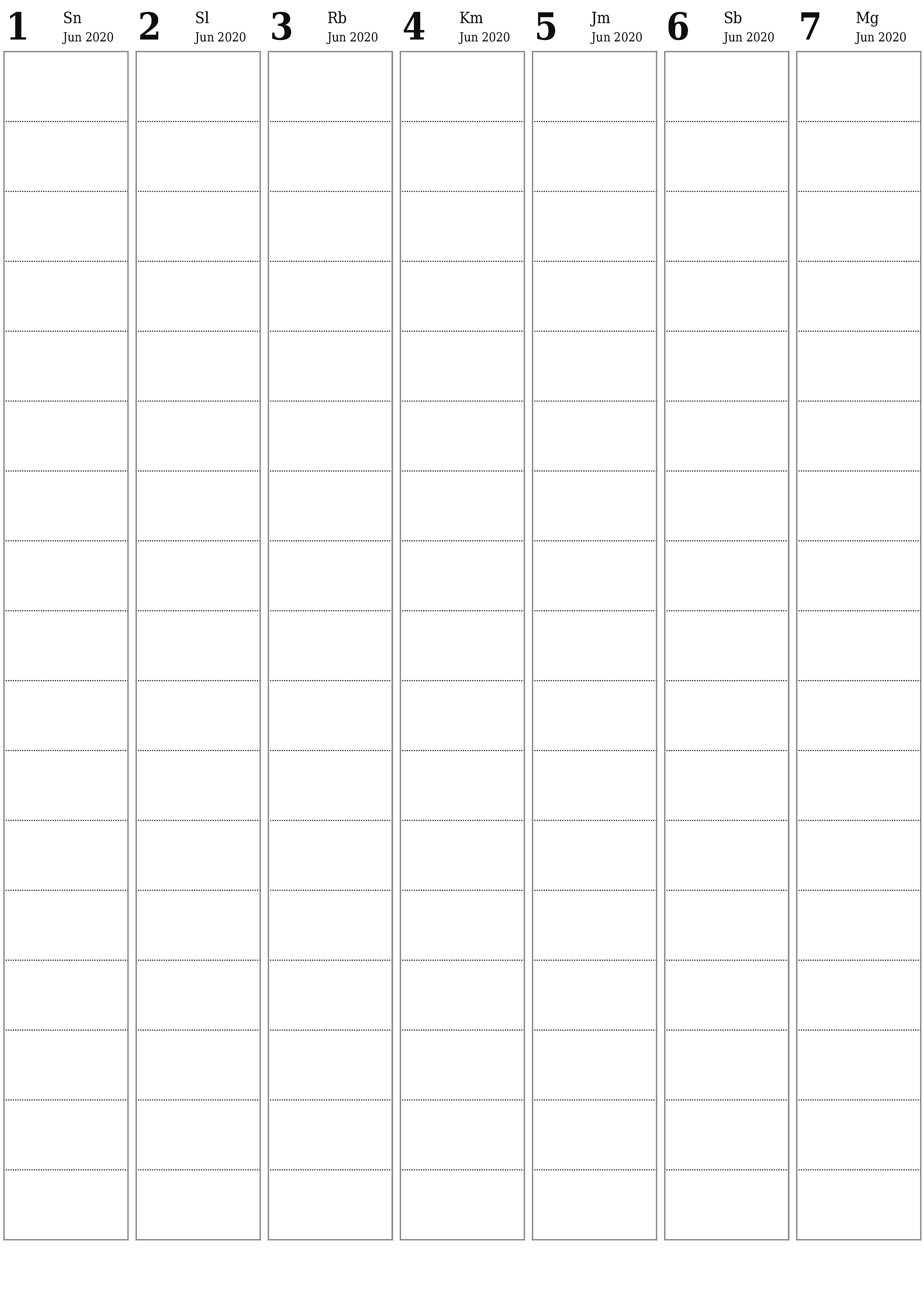  yang dapat dicetak dinding templat gratisvertikal Mingguan perencana kalender Juni (Jun) 2020