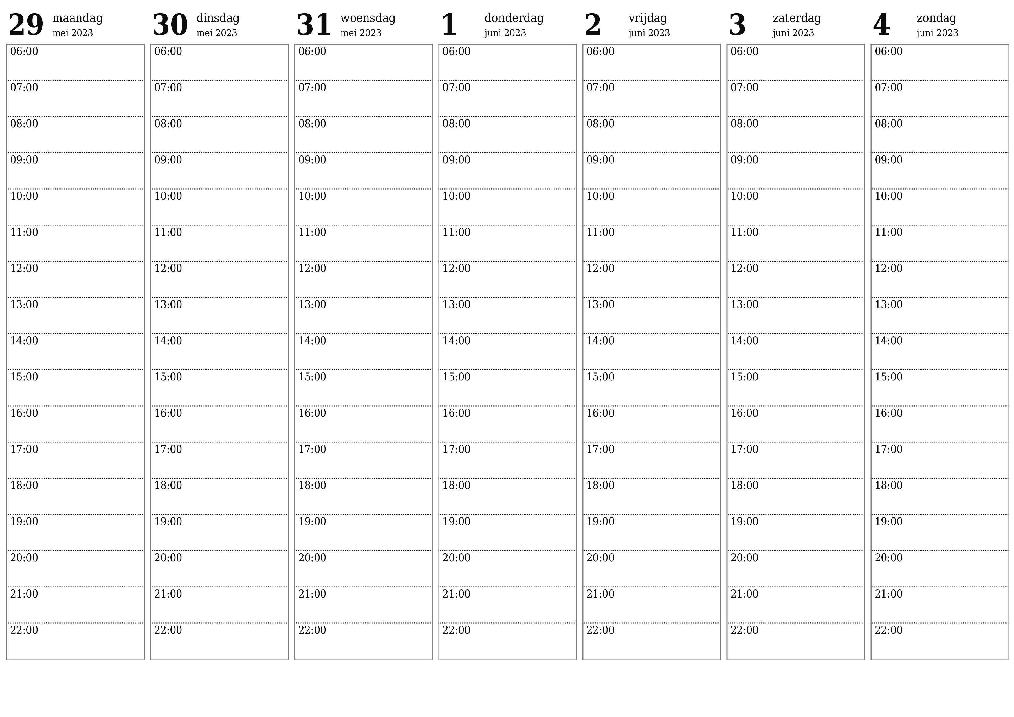 Lege weekplanner voor weken juni 2023 met notities, opslaan en afdrukken naar pdf PNG Dutch
