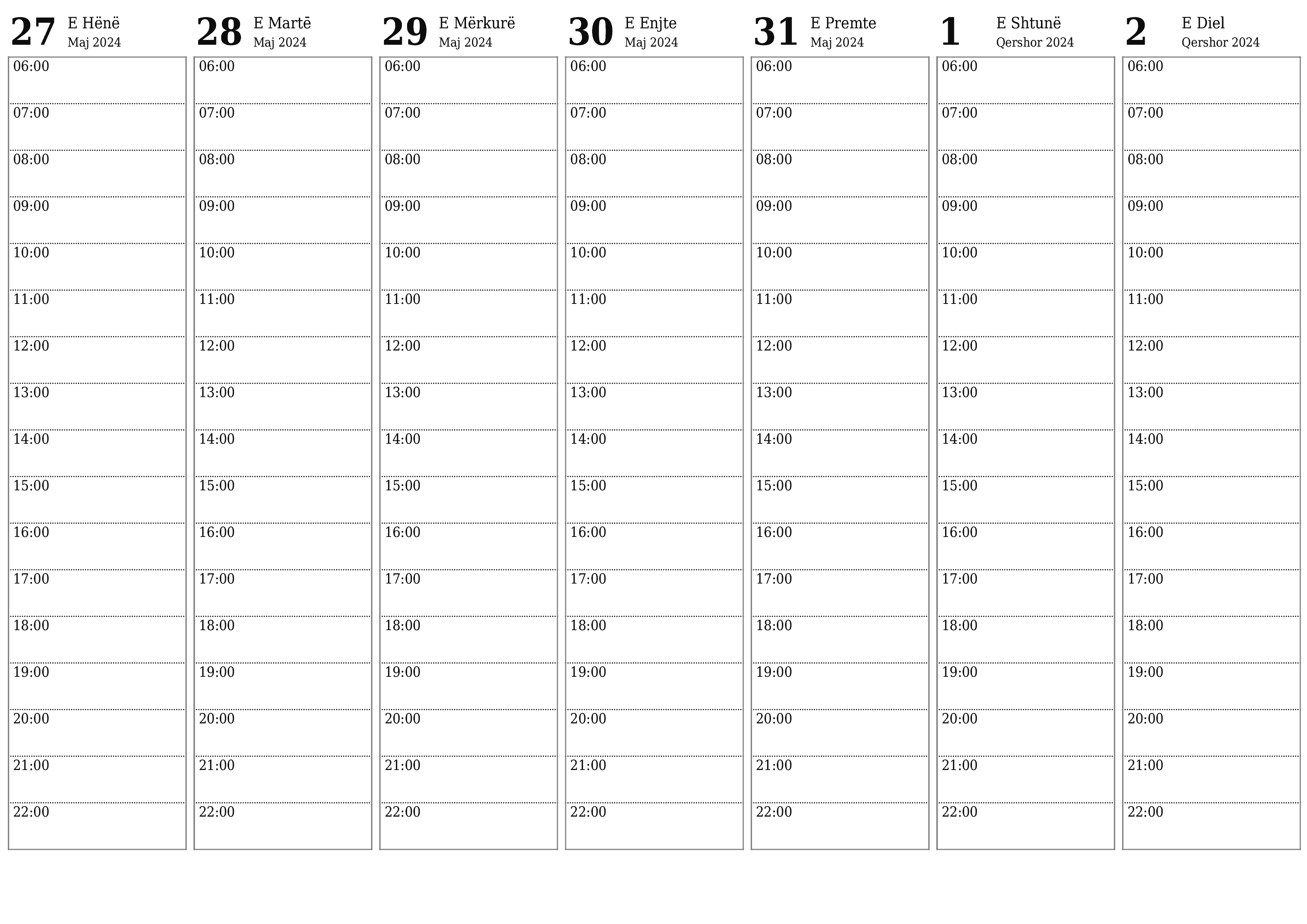 Planifikuesi bosh javor i kalendarit për javë Qershor 2024 me shënime, ruani dhe printoni në PDF PNG Albanian