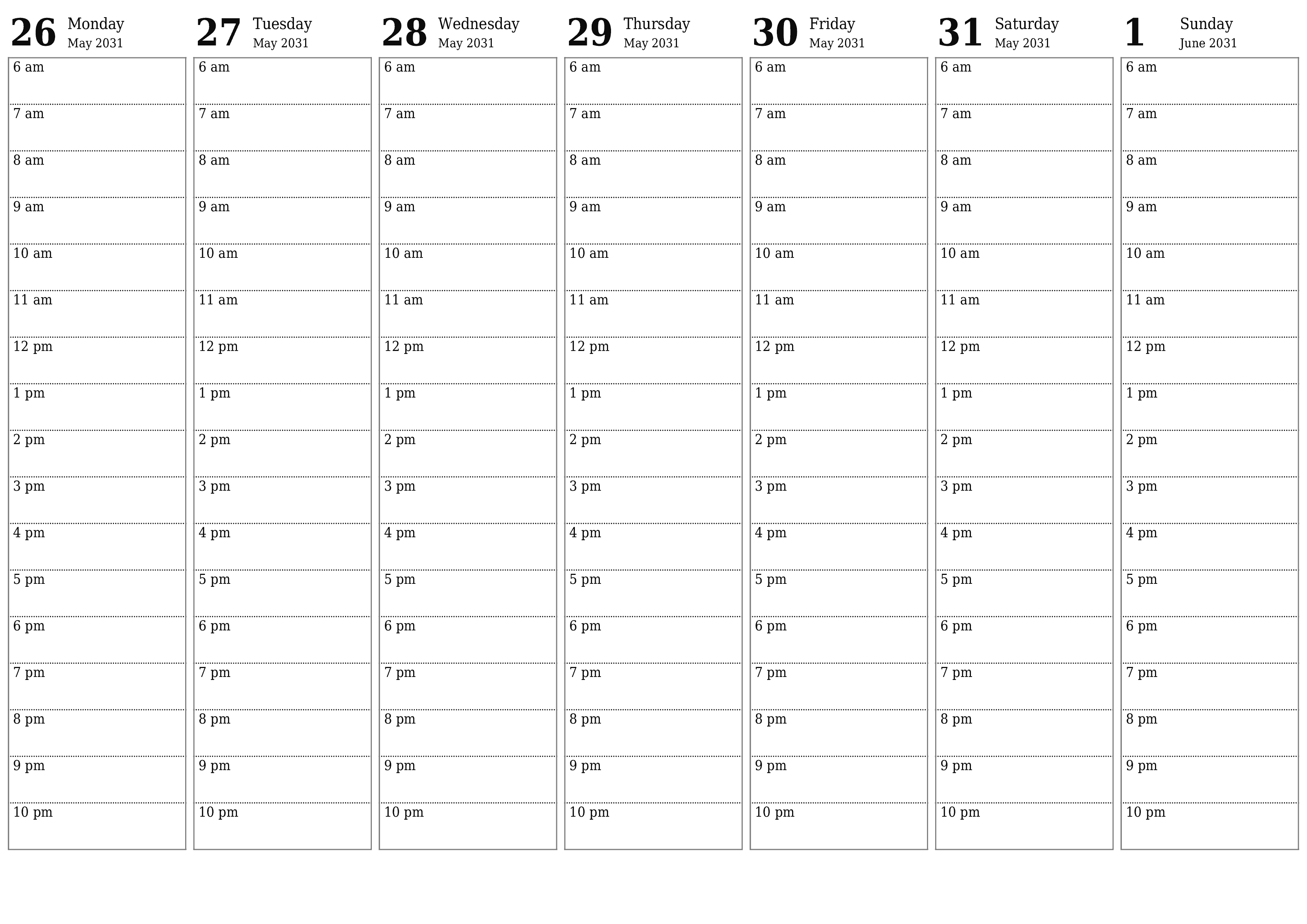 Blank calendar June 2031