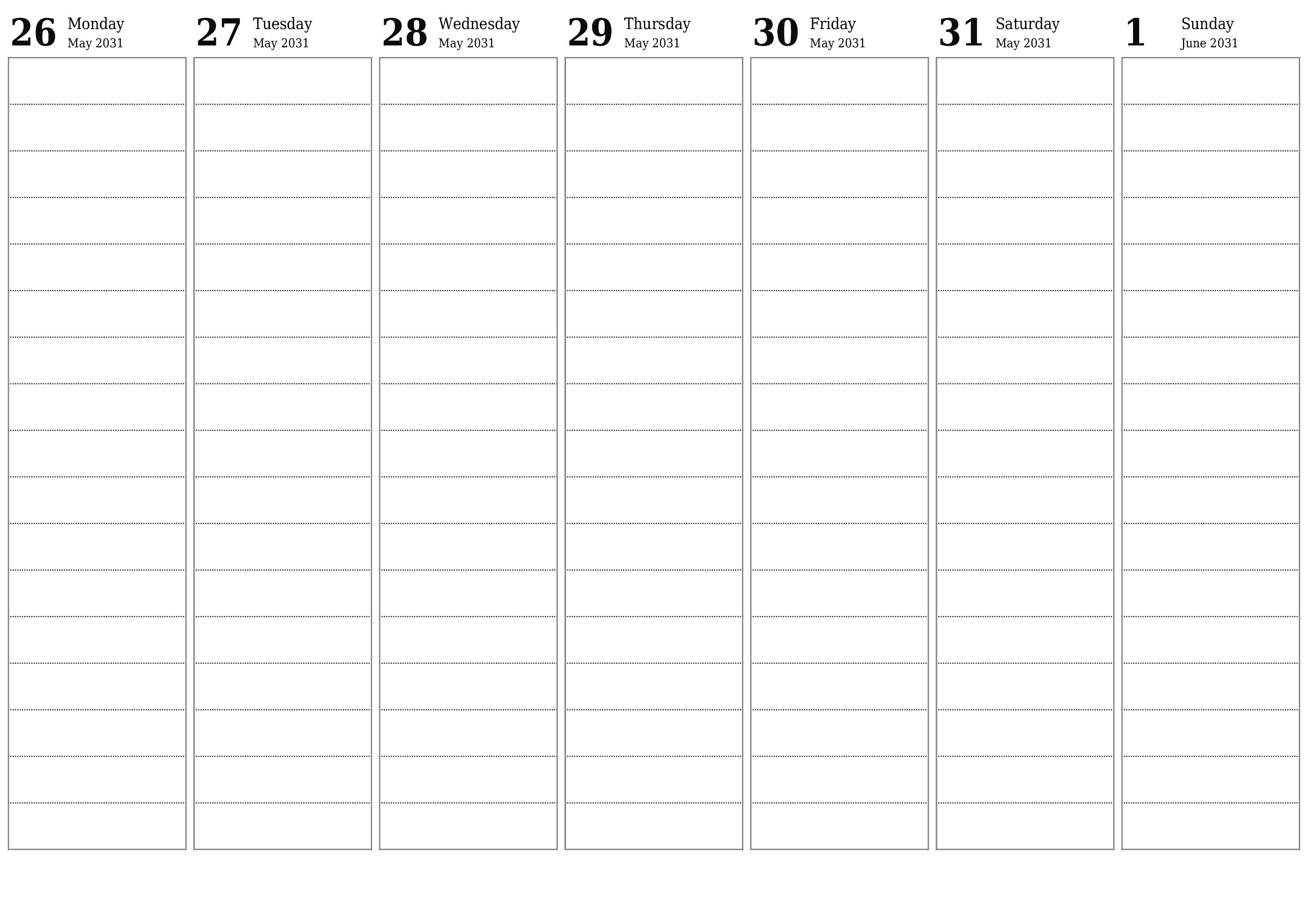 Blank calendar June 2031