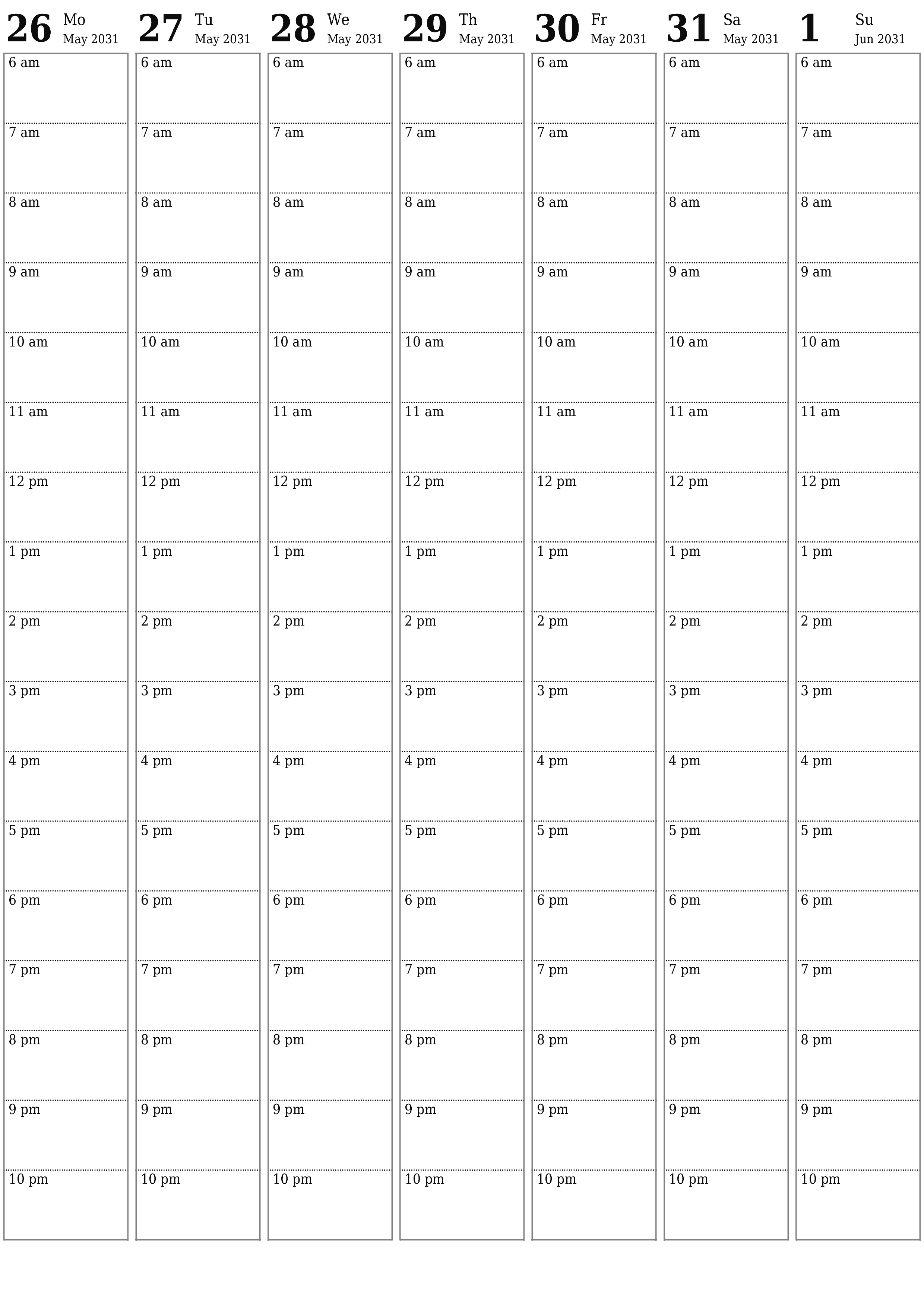 Blank calendar June 2031