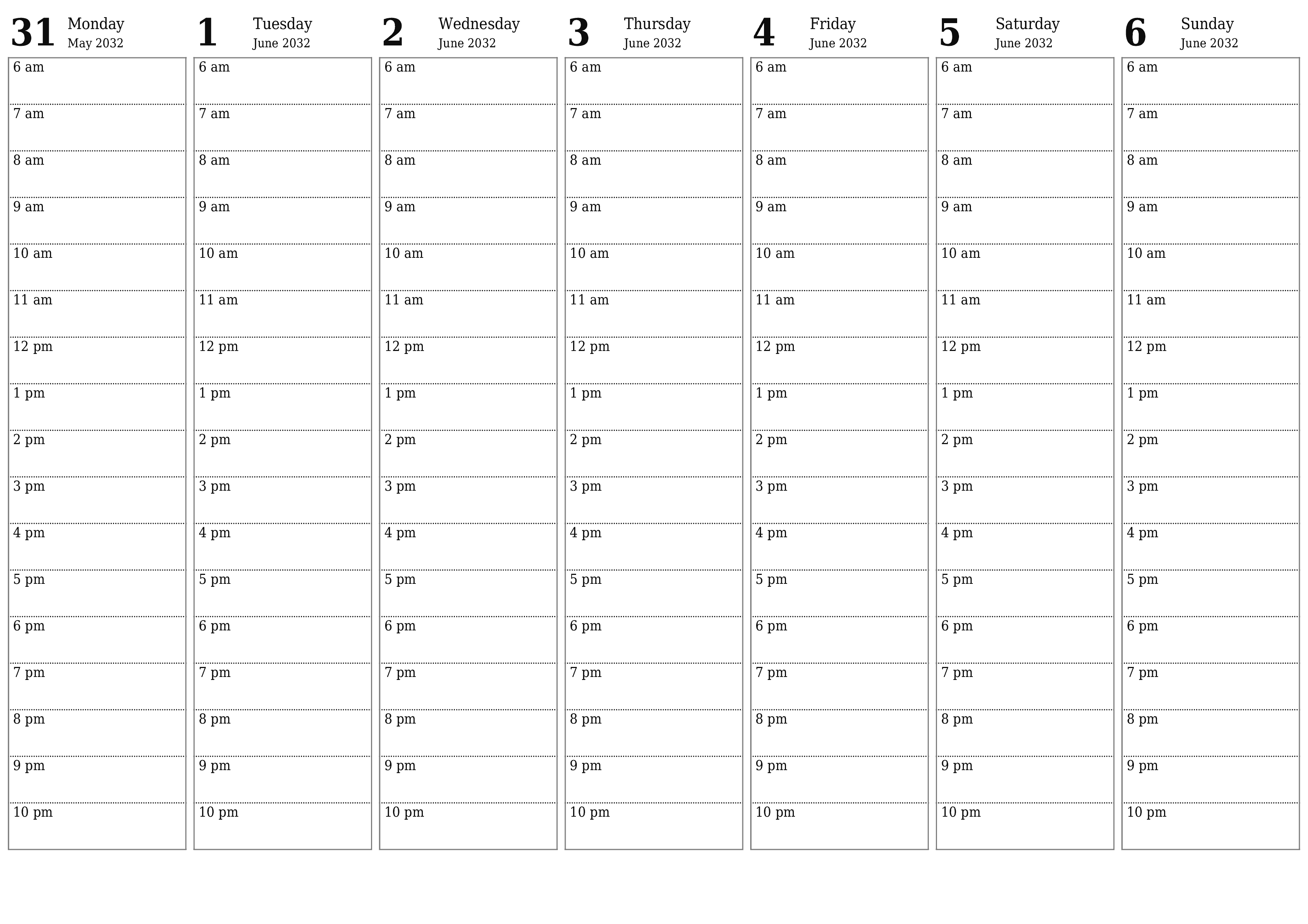Blank calendar June 2032