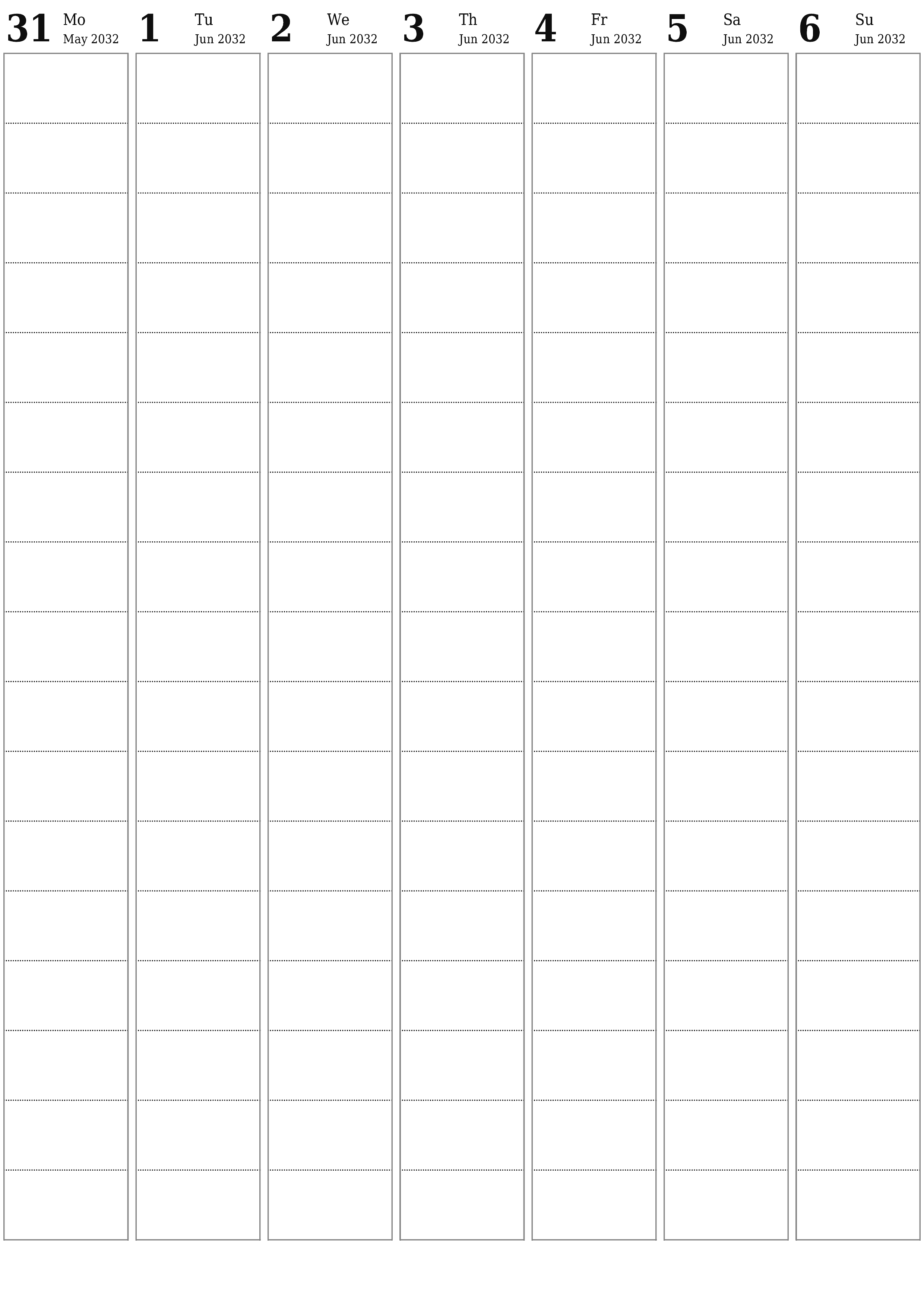 Blank calendar June 2032