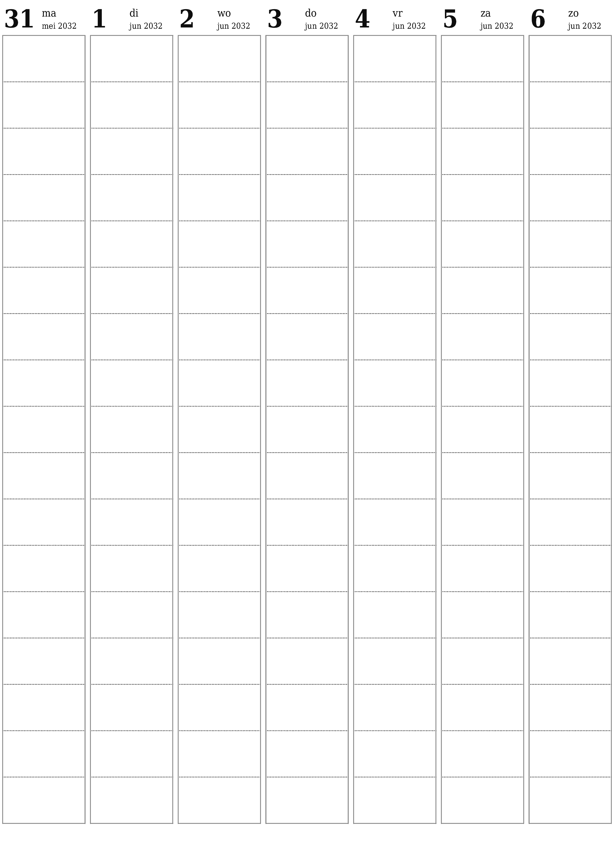 Lege weekplanner voor weken juni 2032 met notities, opslaan en afdrukken naar pdf PNG Dutch