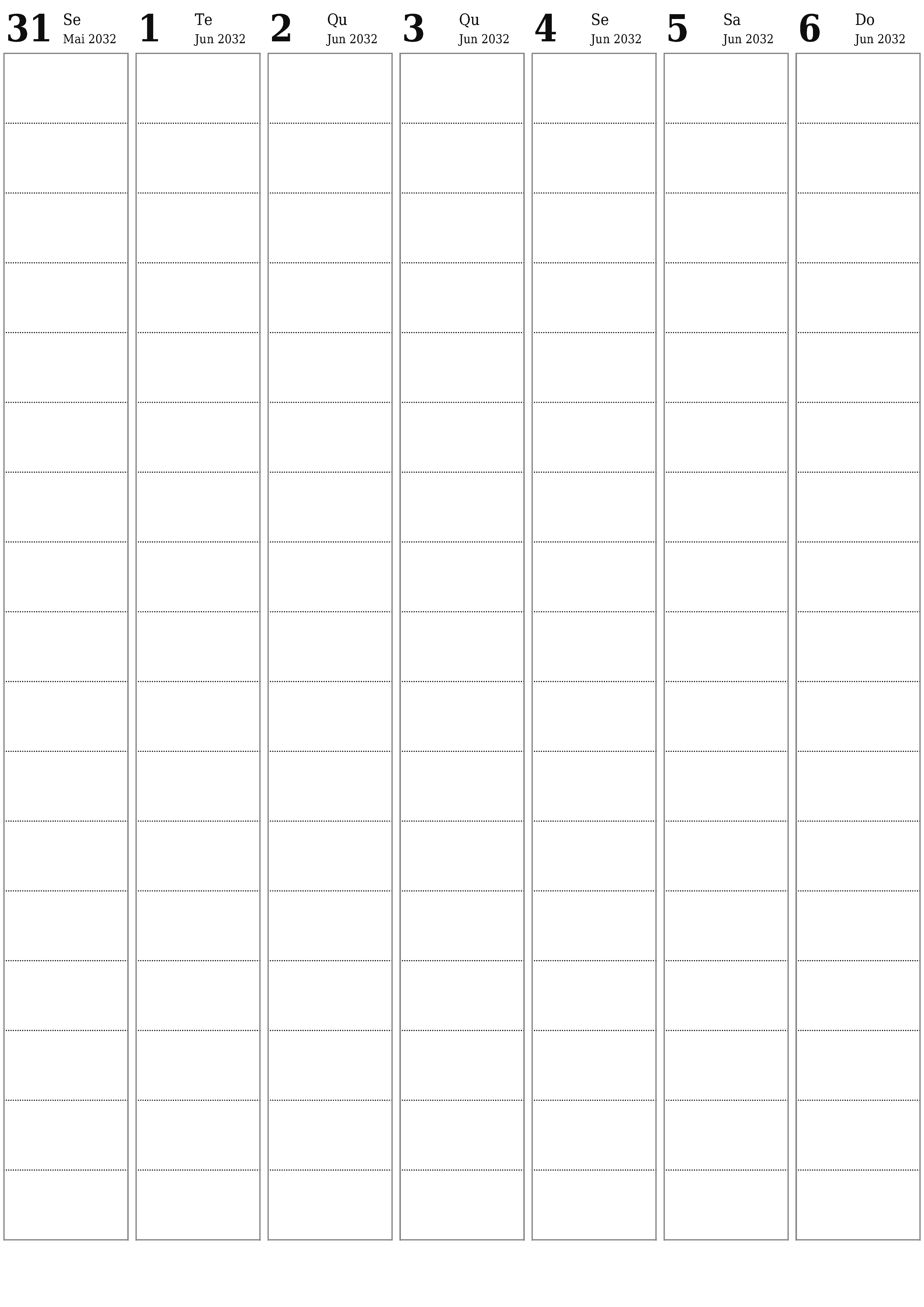  para impressão de parede modelo de grátisvertical Semanal planejador calendário Junho (Jun) 2032