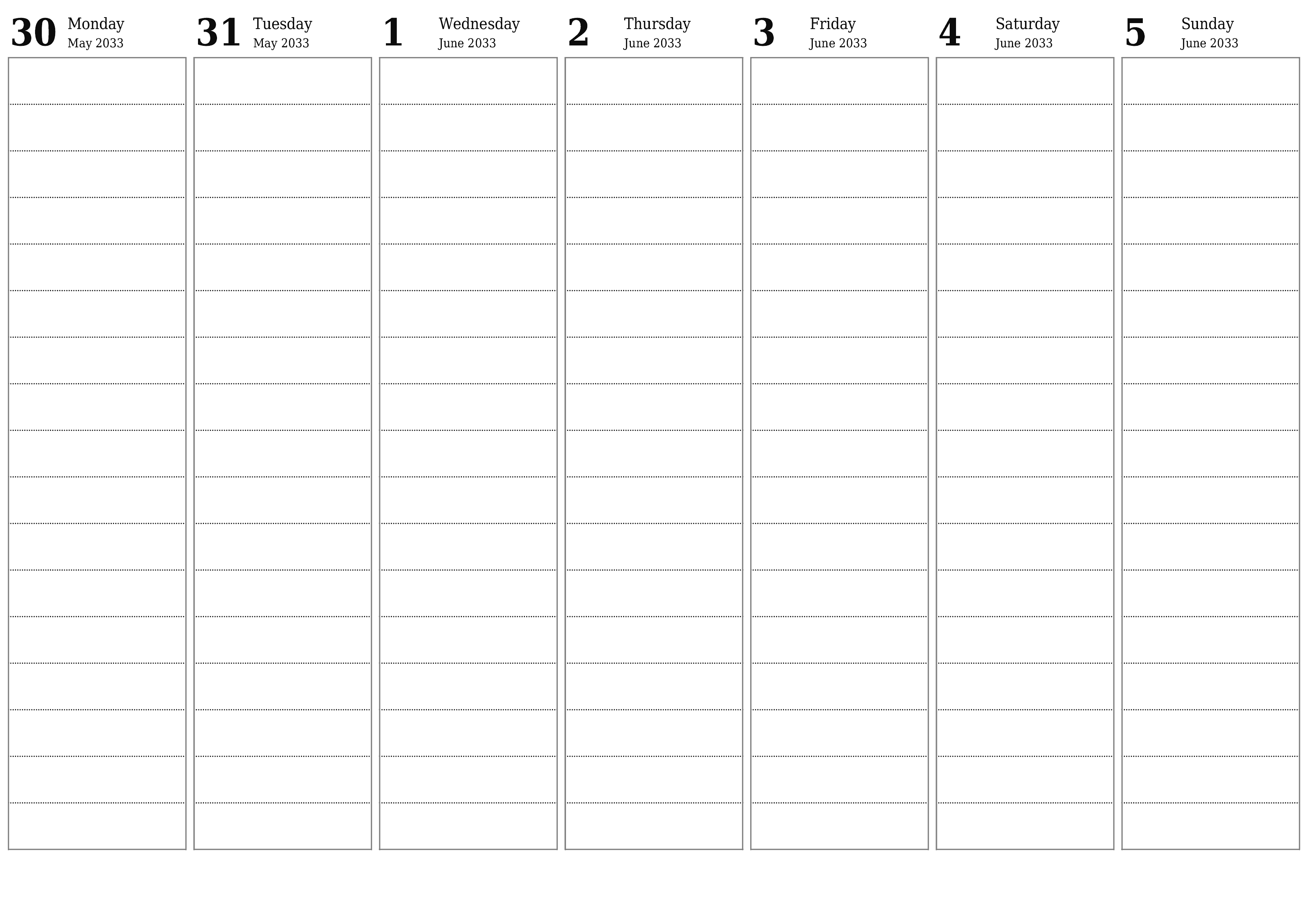 Blank calendar June 2033