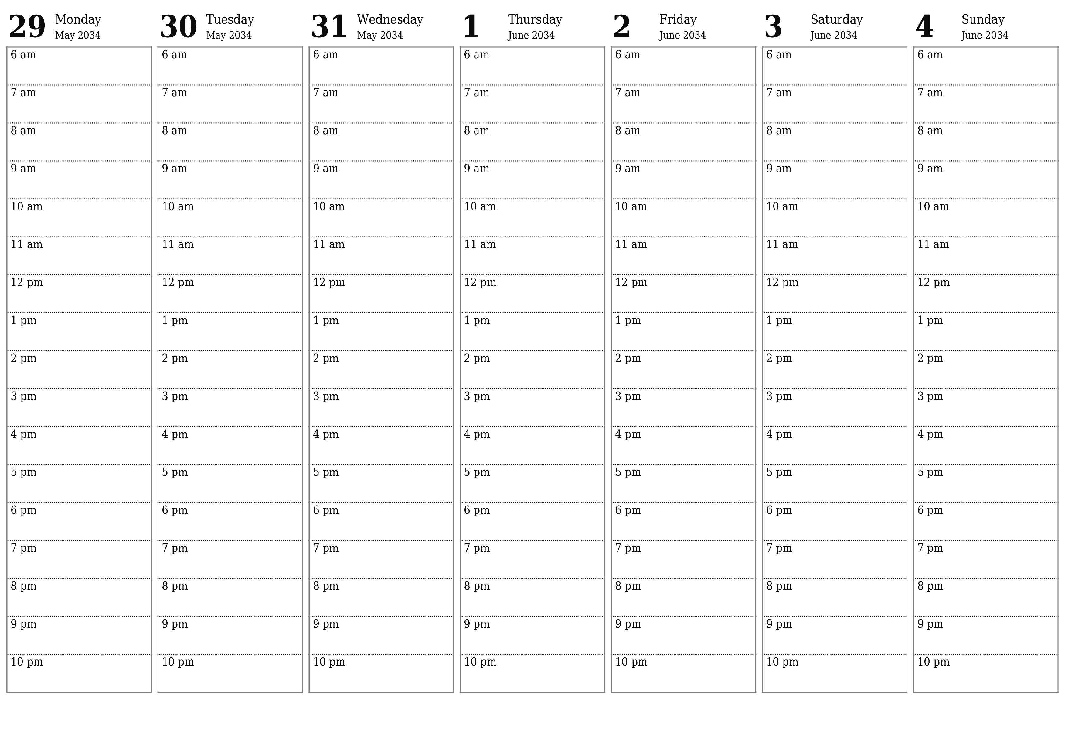 Blank calendar June 2034