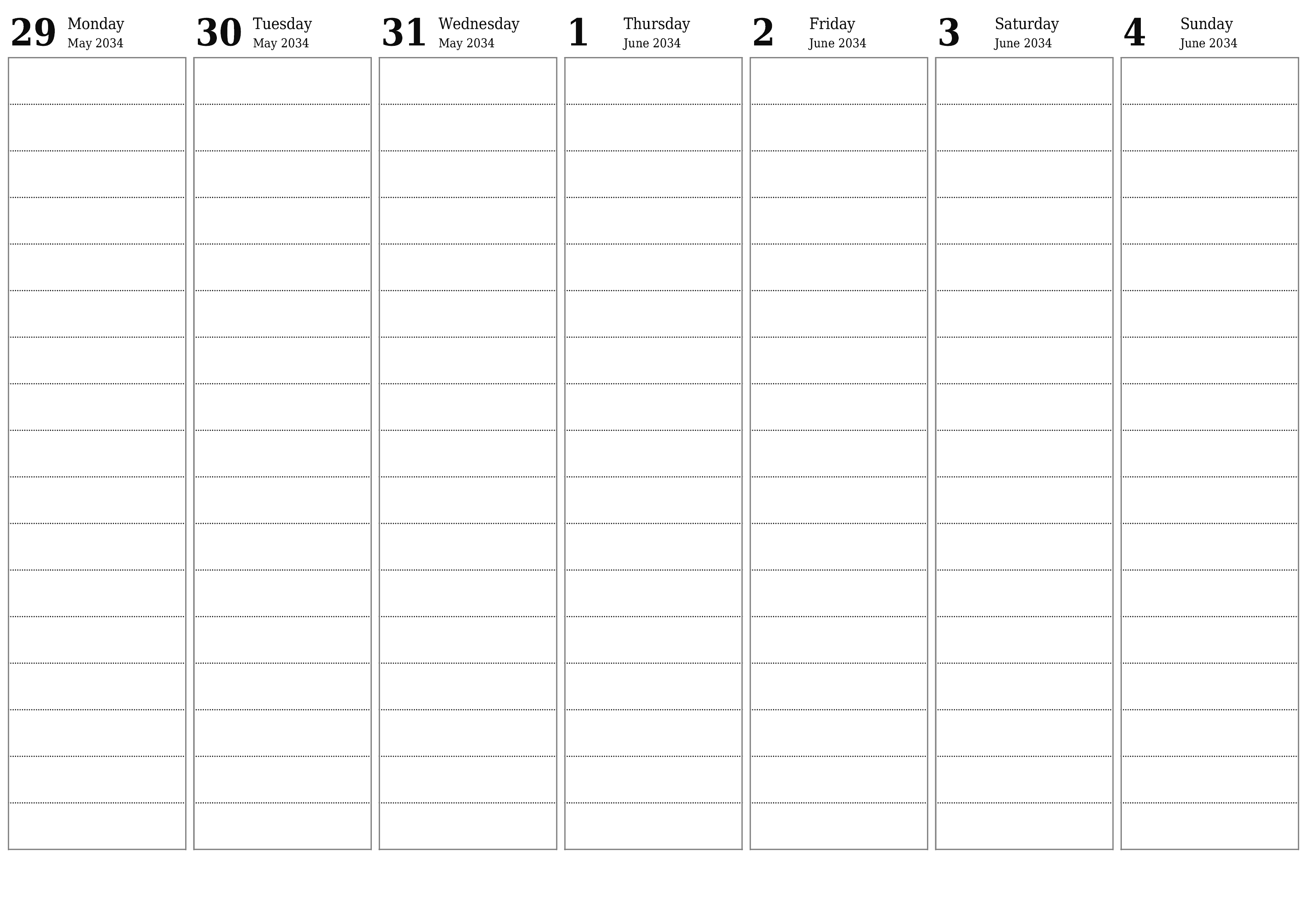 Blank calendar June 2034