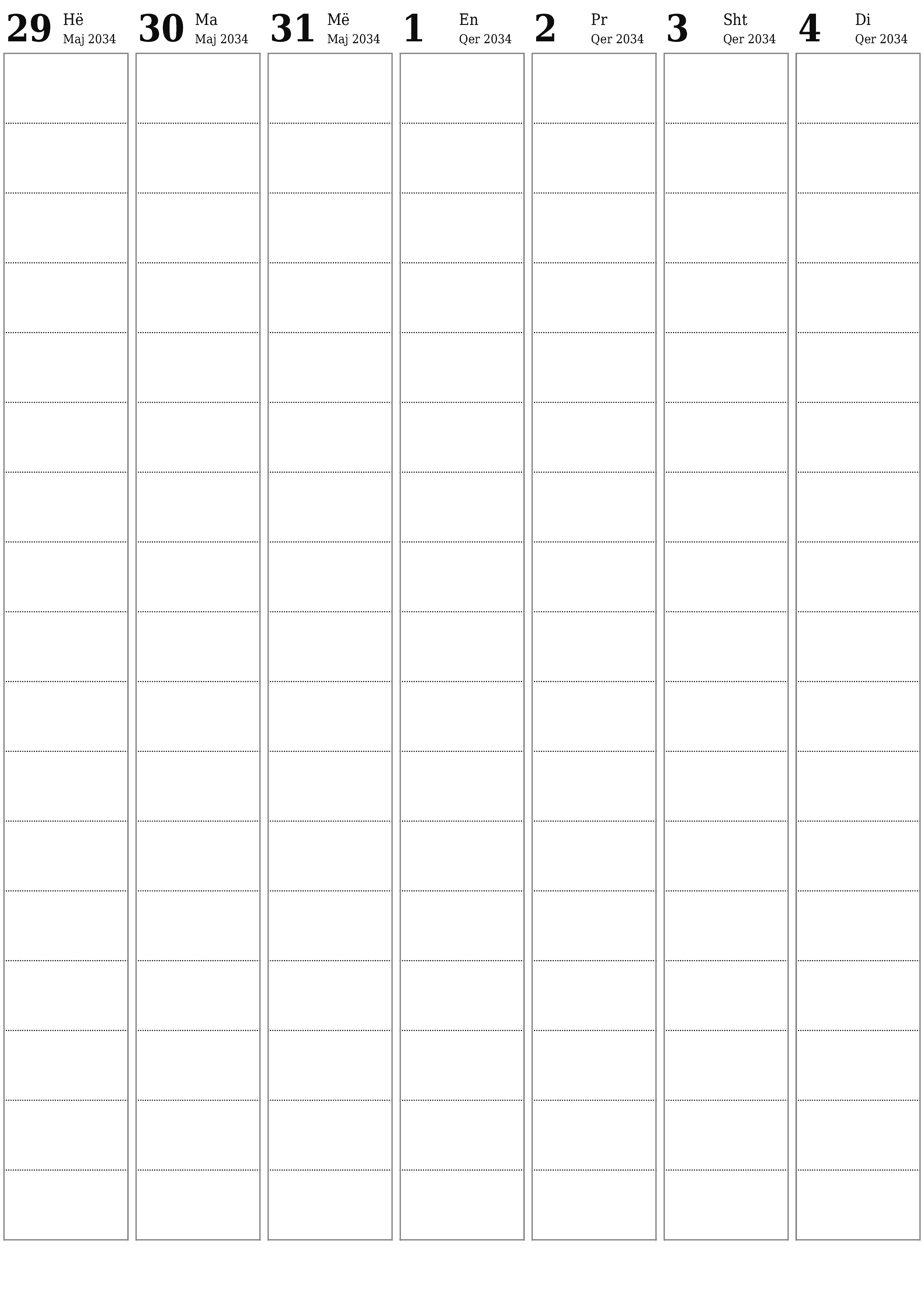 Planifikuesi bosh javor i kalendarit për javë Qershor 2034 me shënime, ruani dhe printoni në PDF PNG Albanian