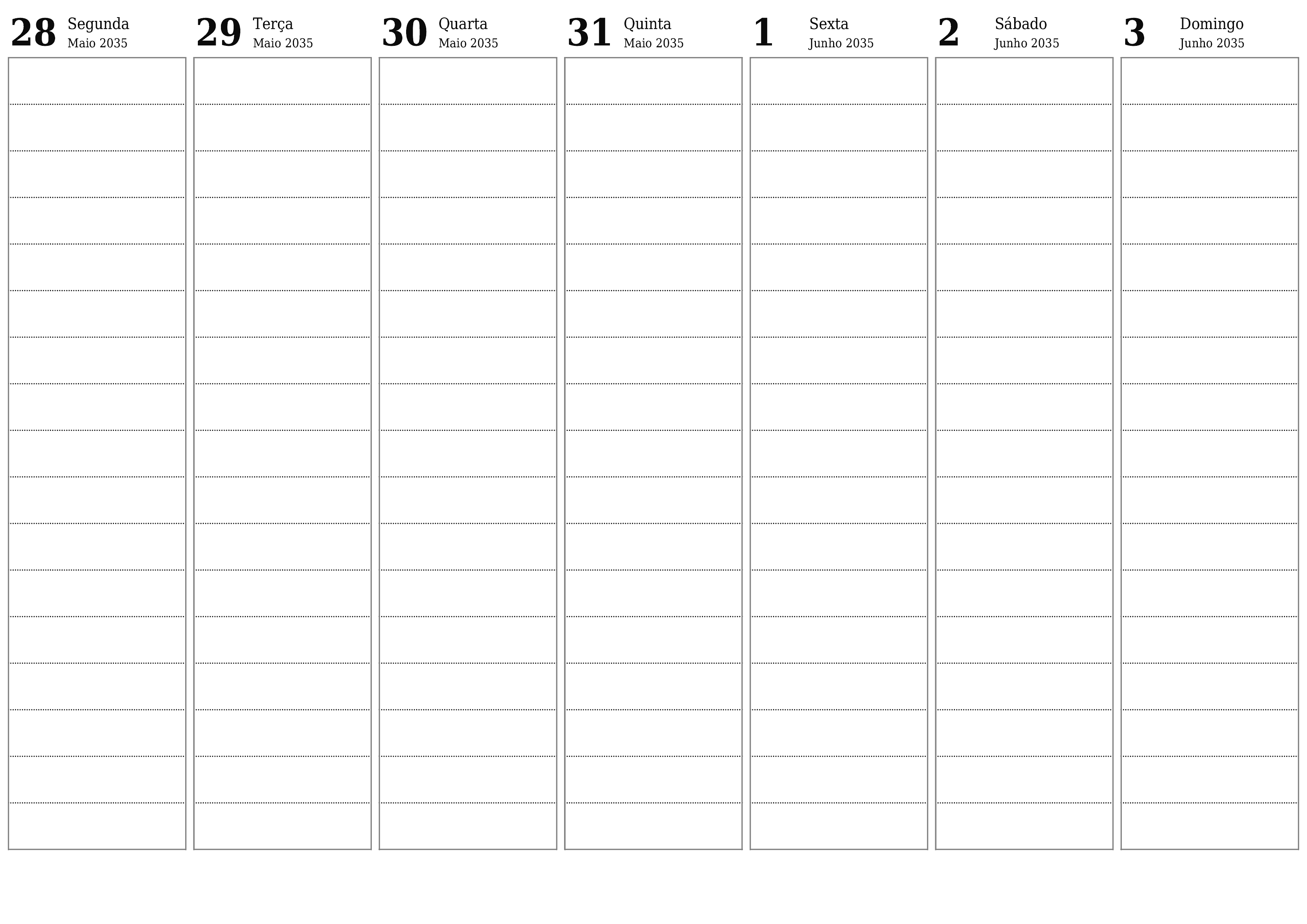  para impressão de parede modelo de grátishorizontal Semanal planejador calendário Junho (Jun) 2035