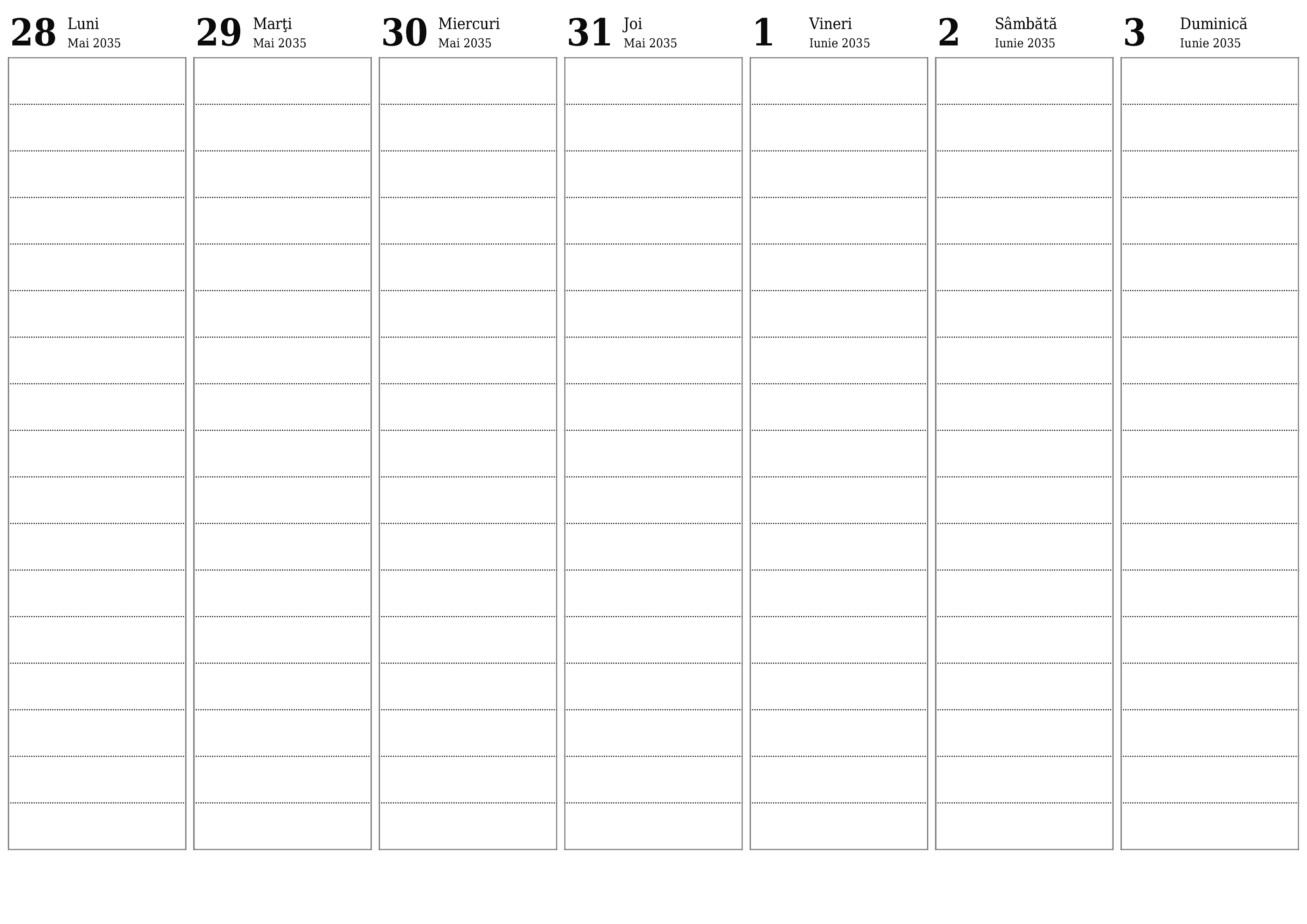  imprimabil de perete șablon de gratuitorizontală Săptămânal planificator calendar Iunie (Iun) 2035