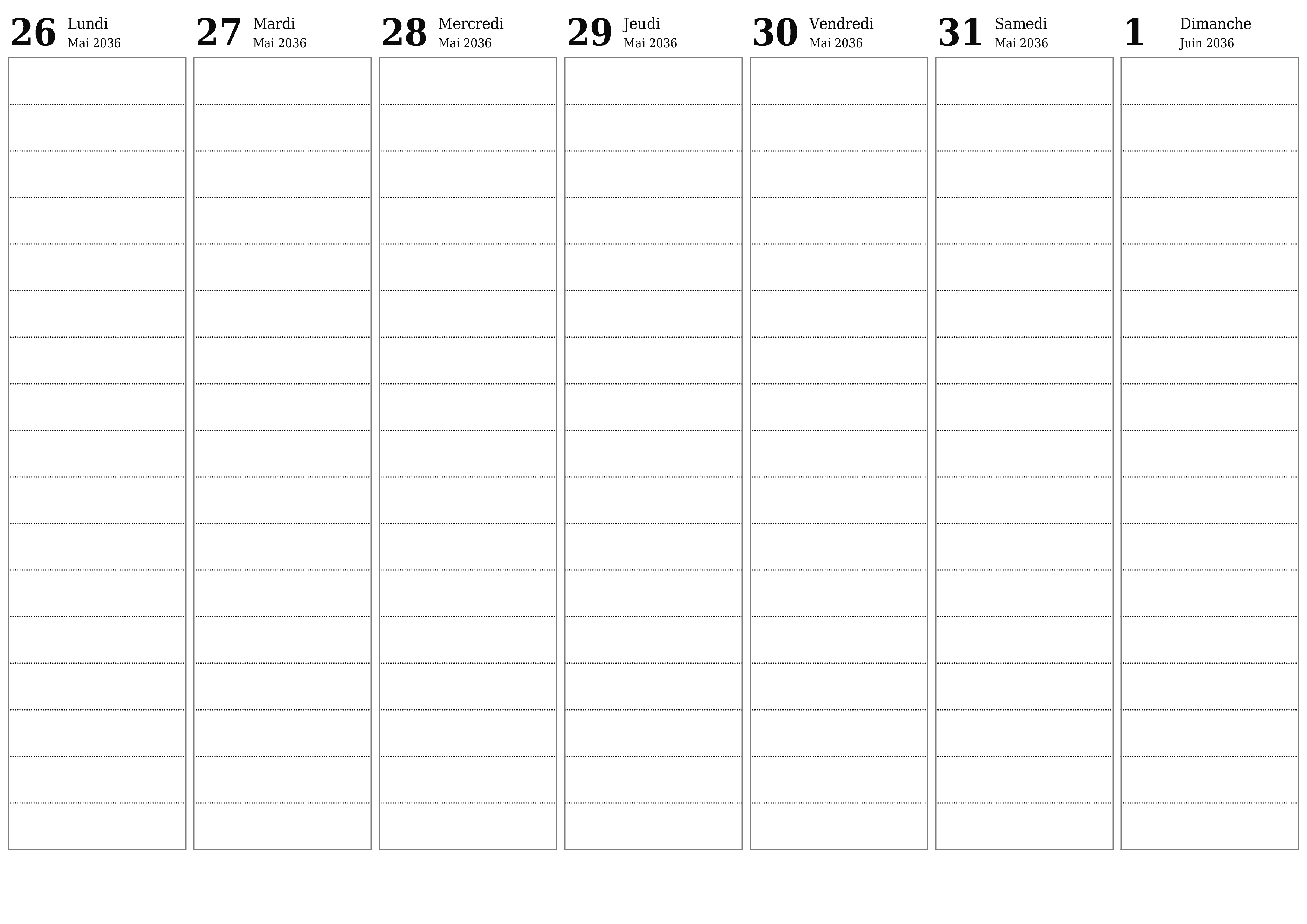  imprimable mural modèle de gratuithorizontal Hebdomadaire planificateur calendrier Juin (Jui) 2036