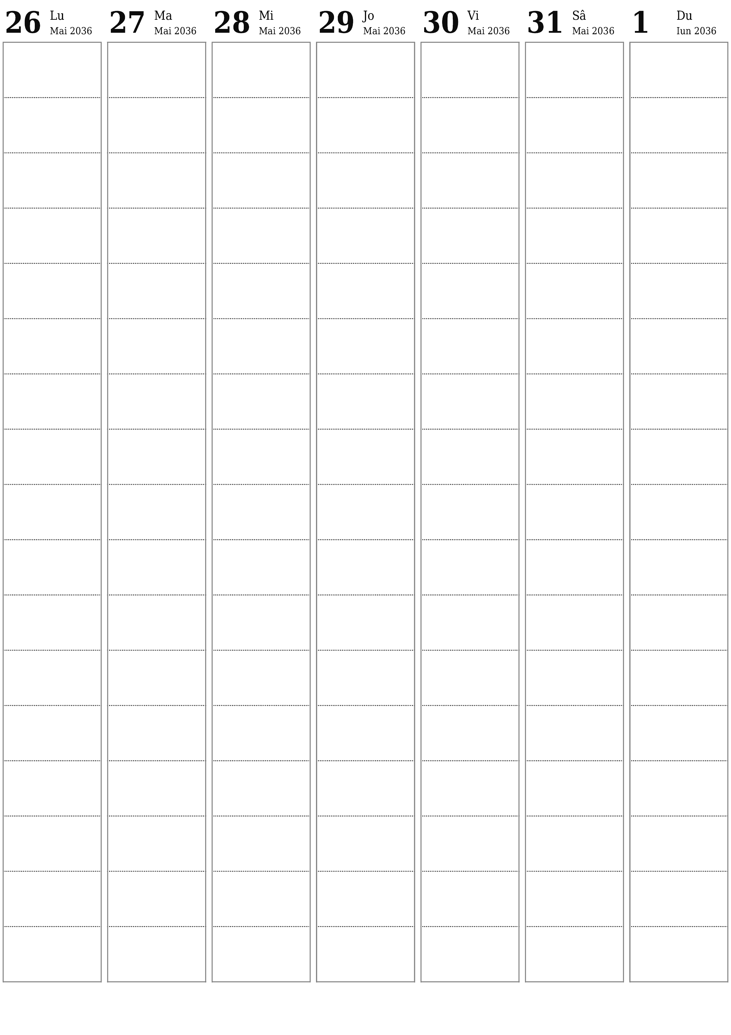  imprimabil de perete șablon de gratuitvertical Săptămânal planificator calendar Iunie (Iun) 2036