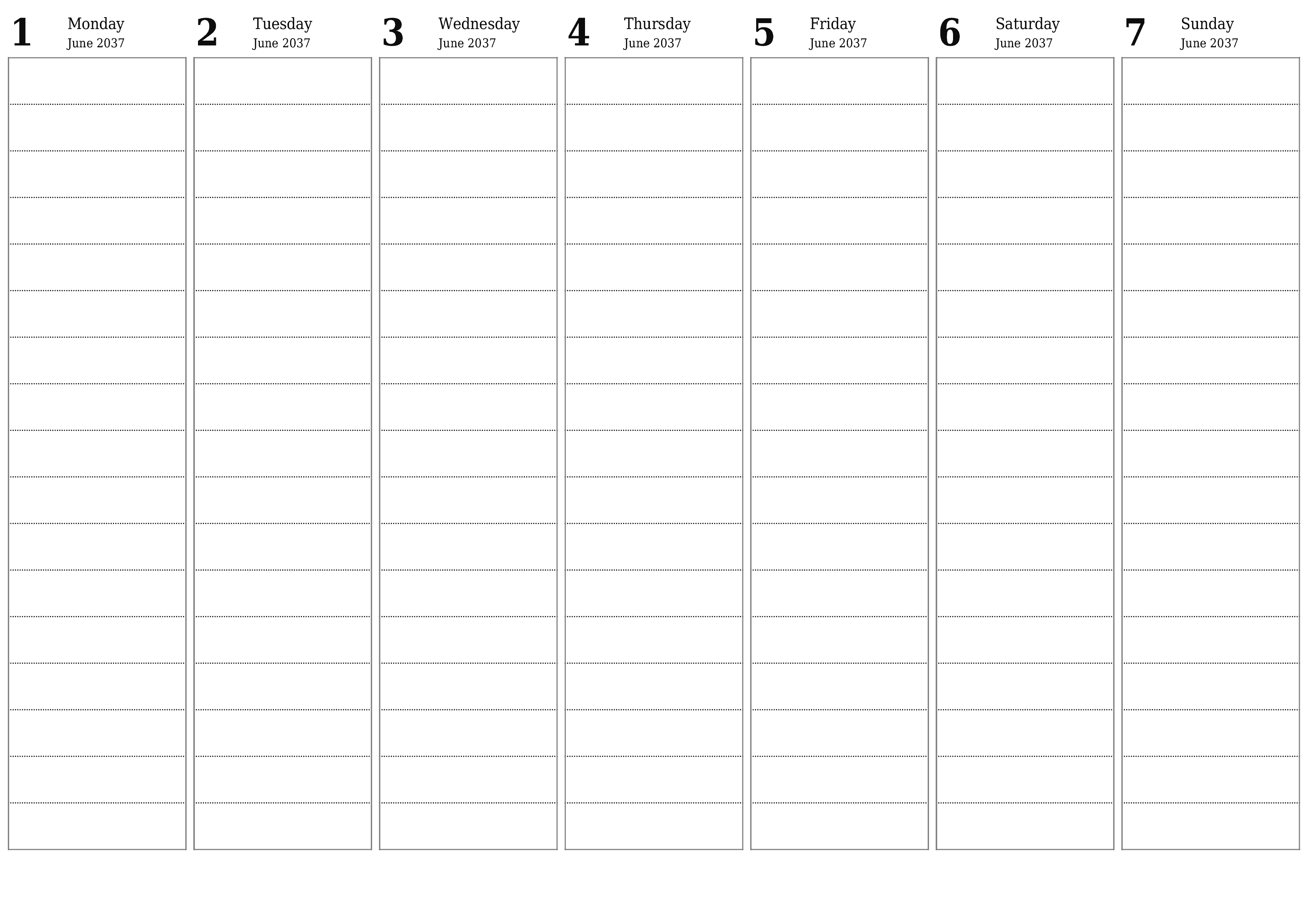 Blank calendar June 2037